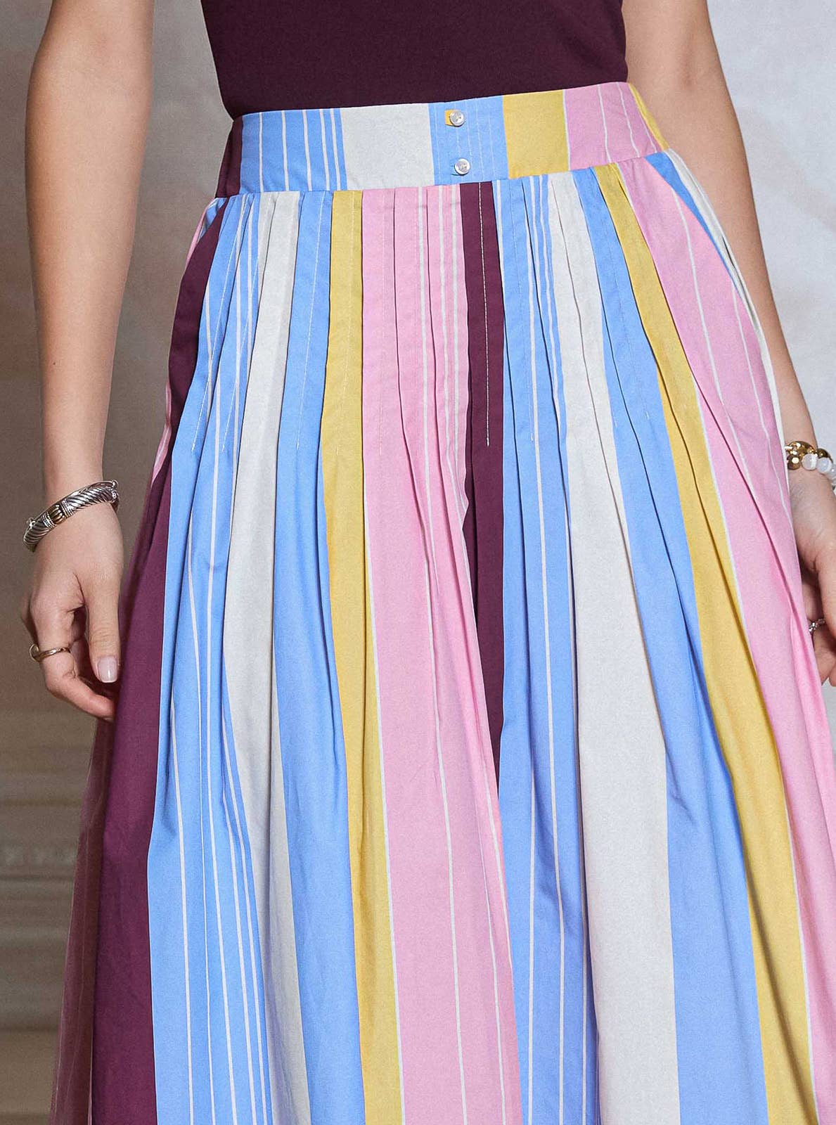Striped Cotton A-line Midi Skirt
