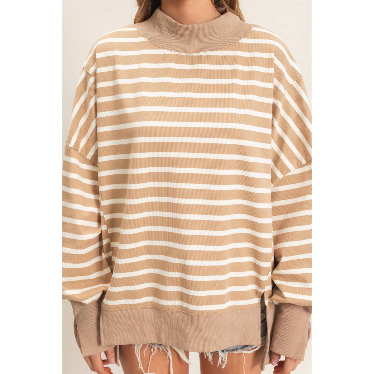 Striped Mock Neck Sweatshirt