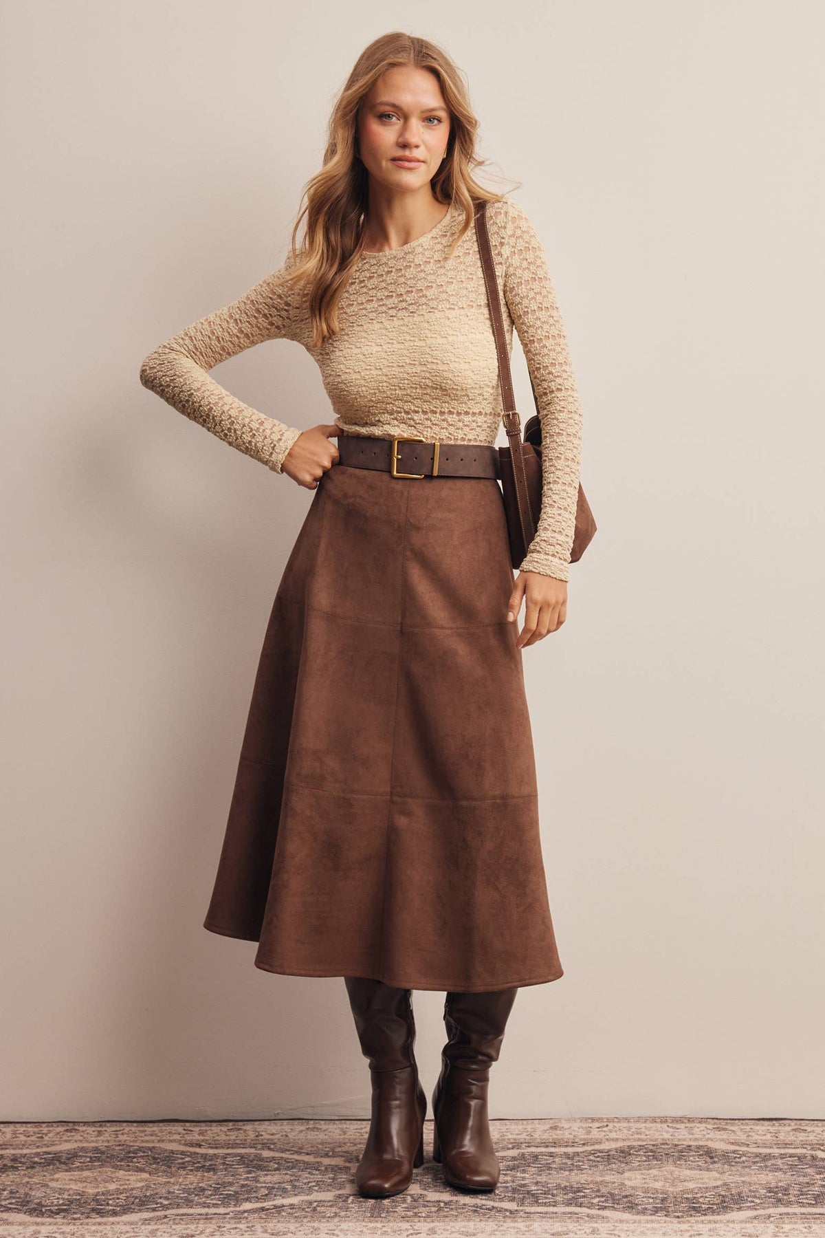 Suede A-Line Midi Skirt