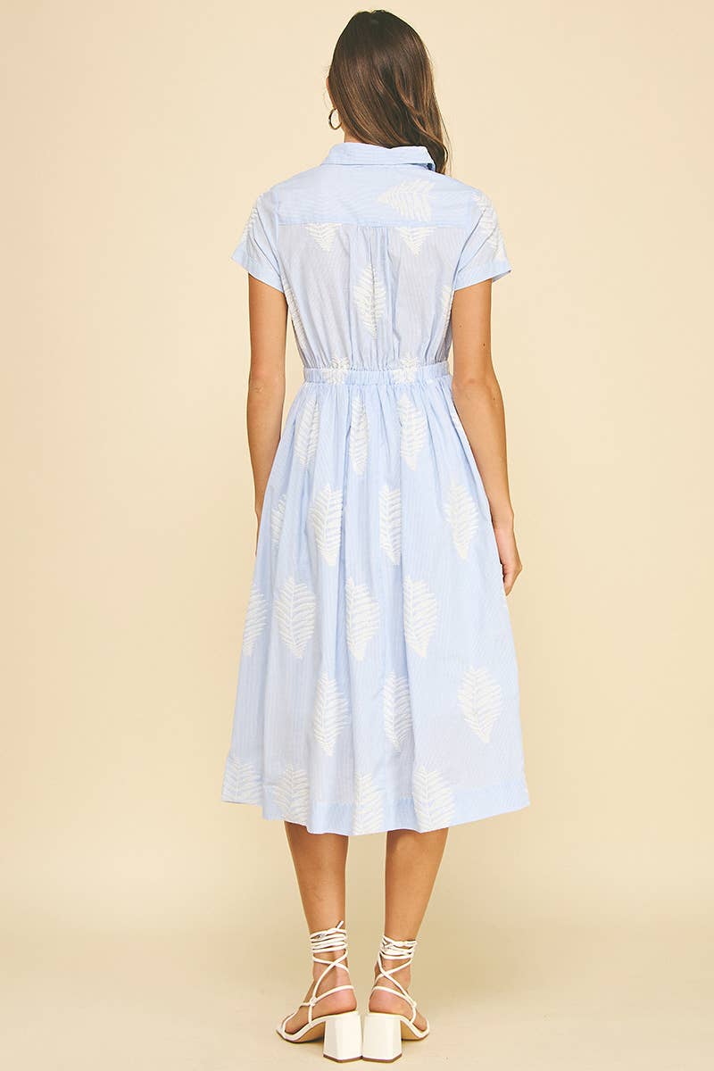 LEAF EMBROIDERED MIDI DRESS