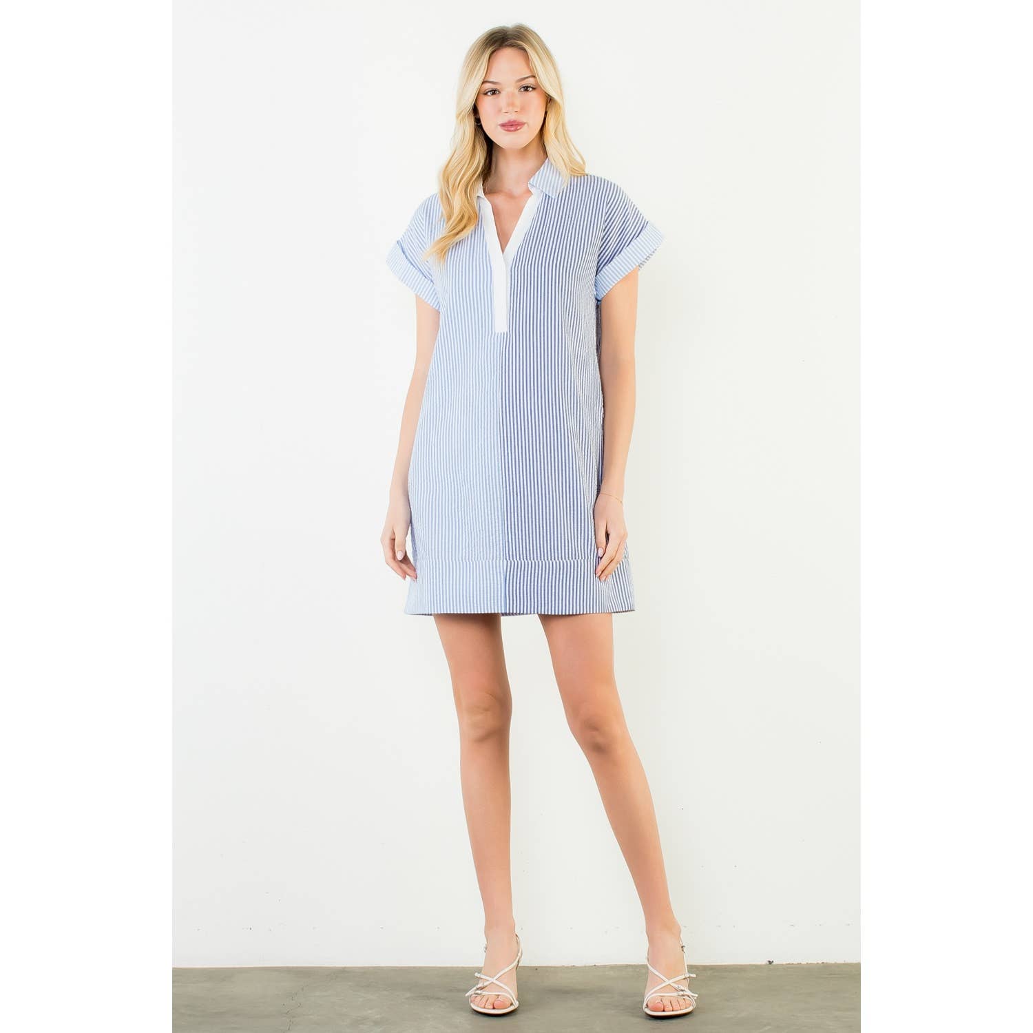 Short Sleeve Striped V-Neck Dress