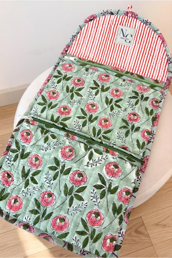 Freya Green Floral Jewelry Pouch