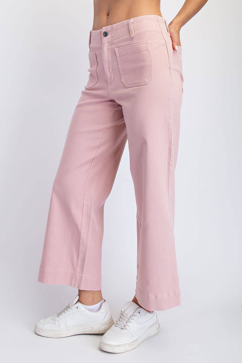 HEAVY COTTON TWILL CROPPED WIDE PANTS