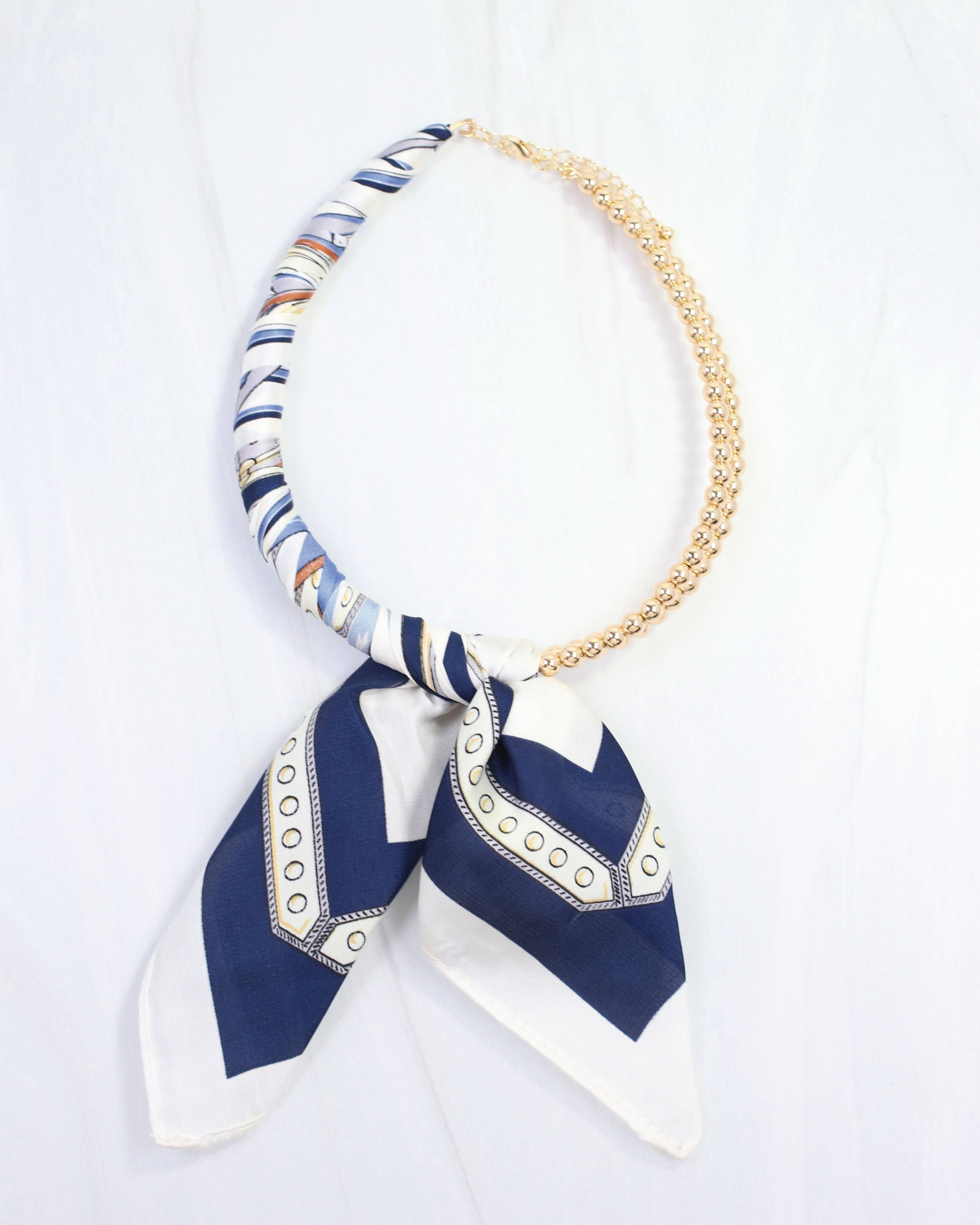 Laya Beaded Scarf Collar Necklace Navy