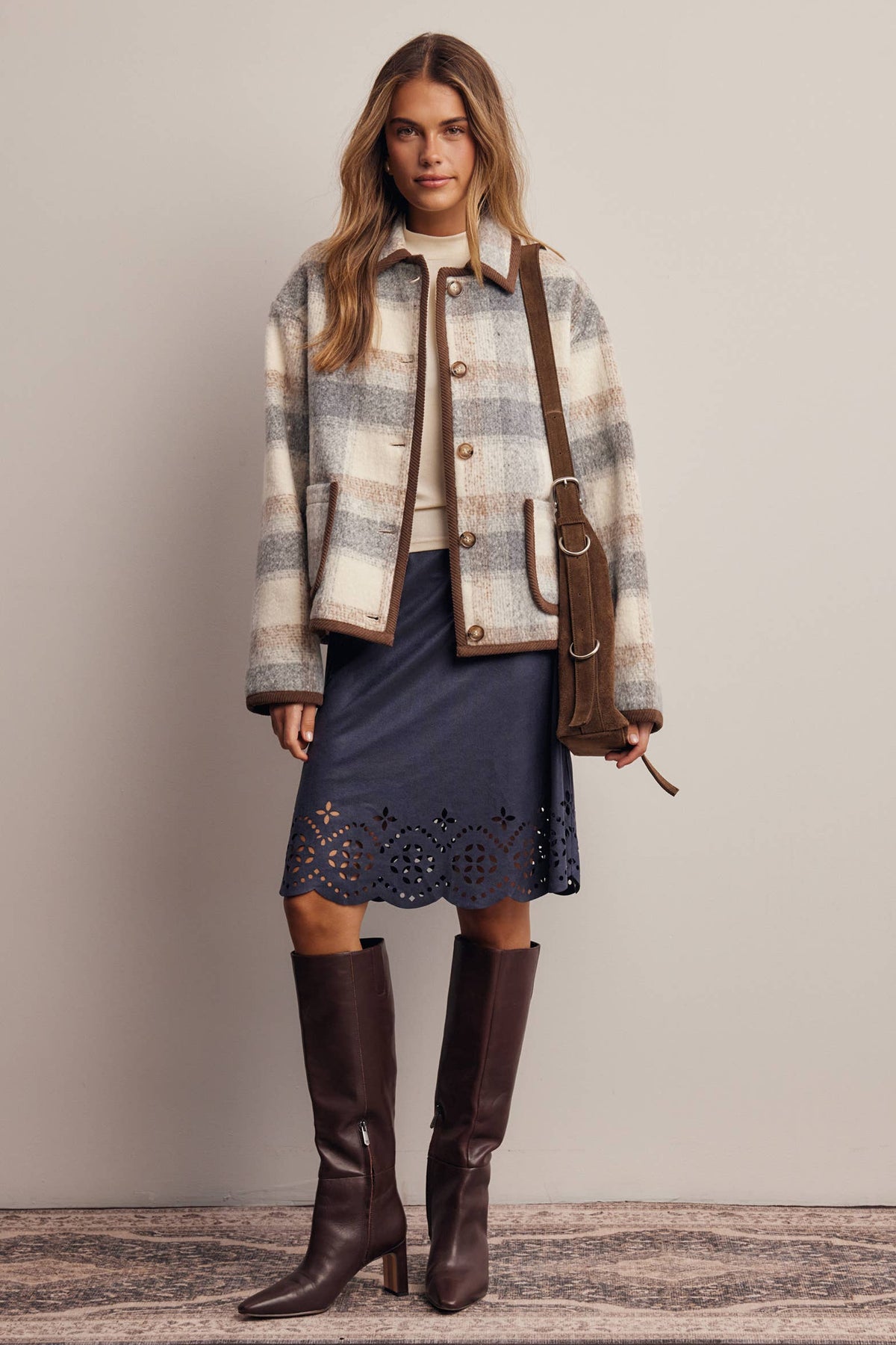 Plaid Contrast Trim Jacket