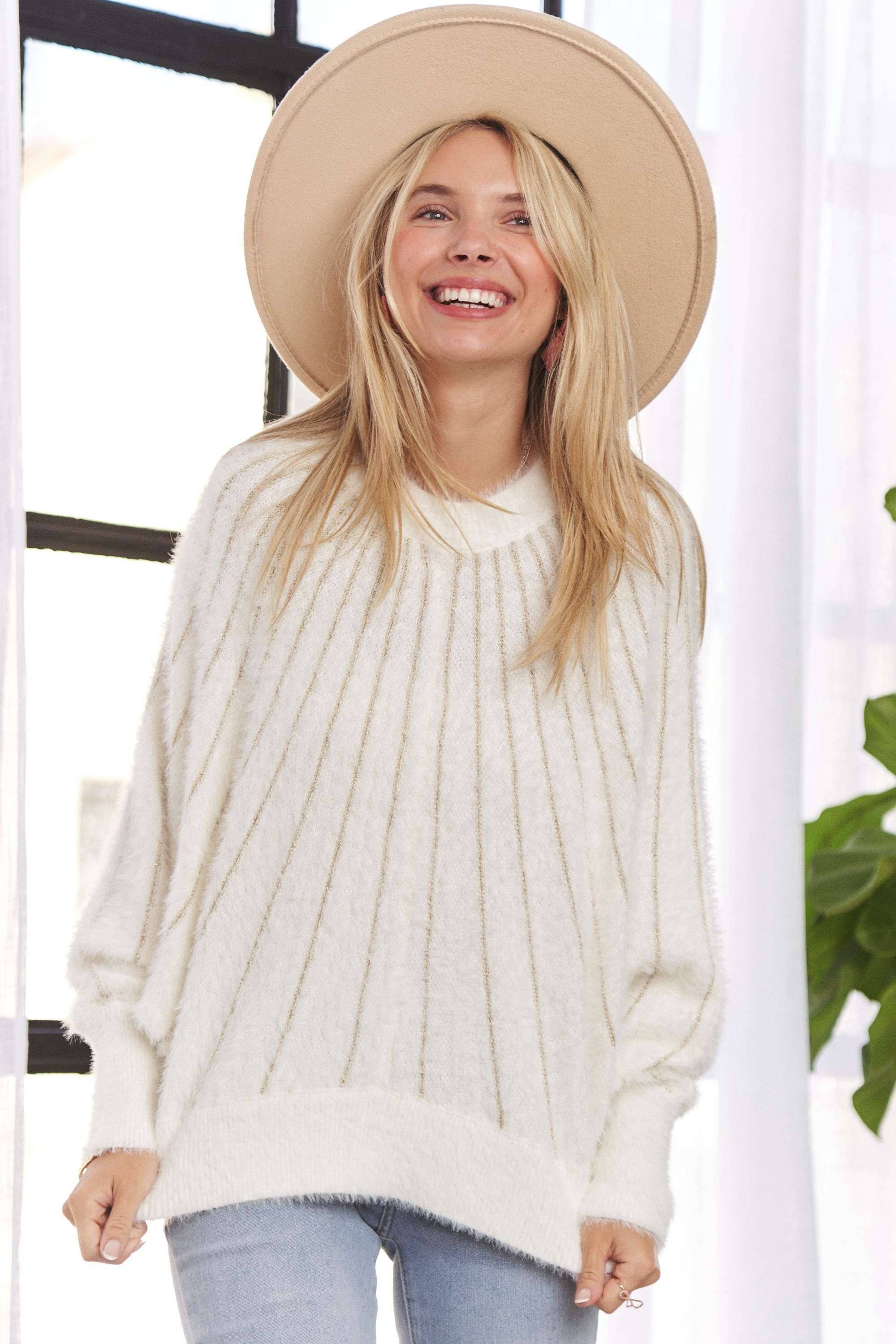 LUREX STRIPE ACCENT SWEATER
