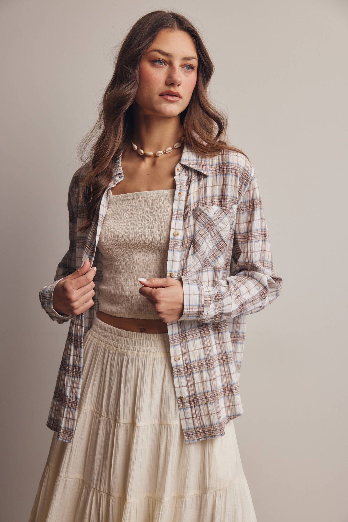 Soft Plaid Button-Up Shirt