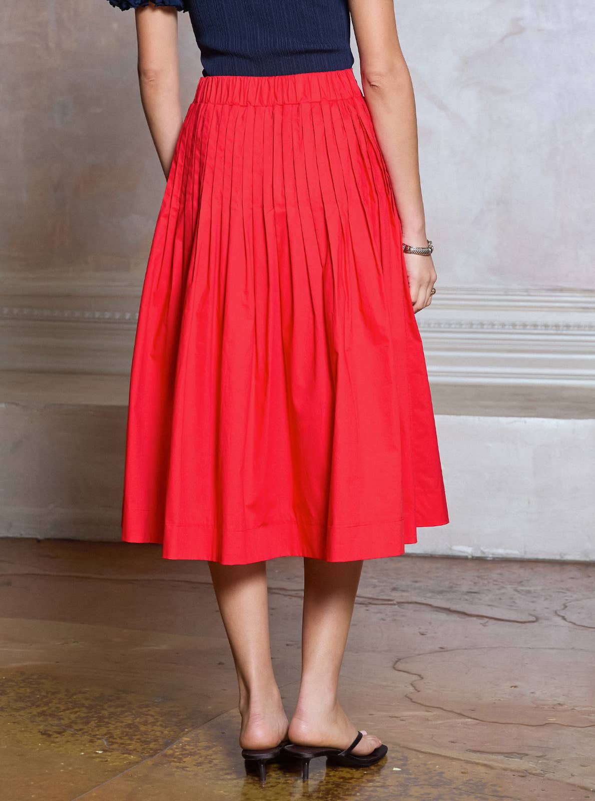 Pleated A-line Midi Skirt