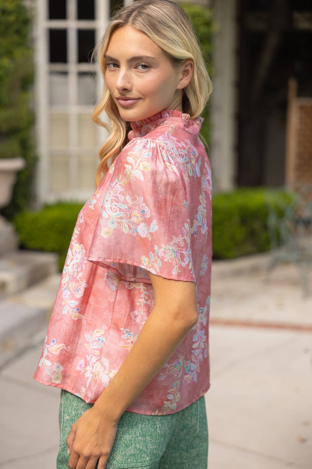 Ruffled V-Neck Floral Top