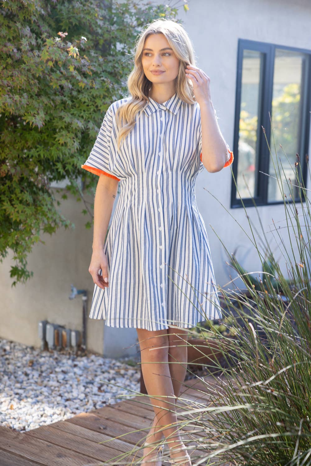 Pleated Waist Shirt Dress