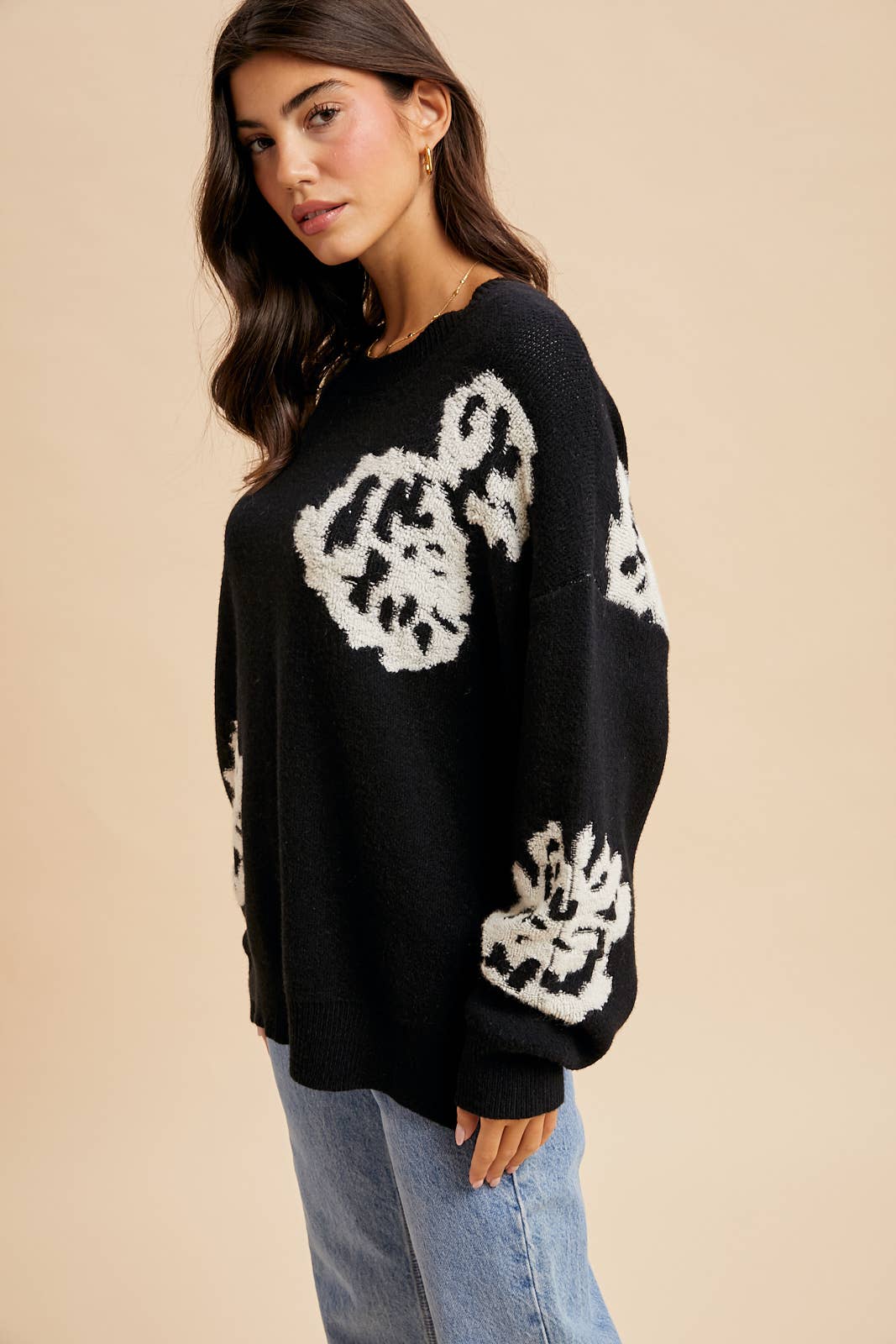INTARSIA FLORAL KNITTED SWEATER
