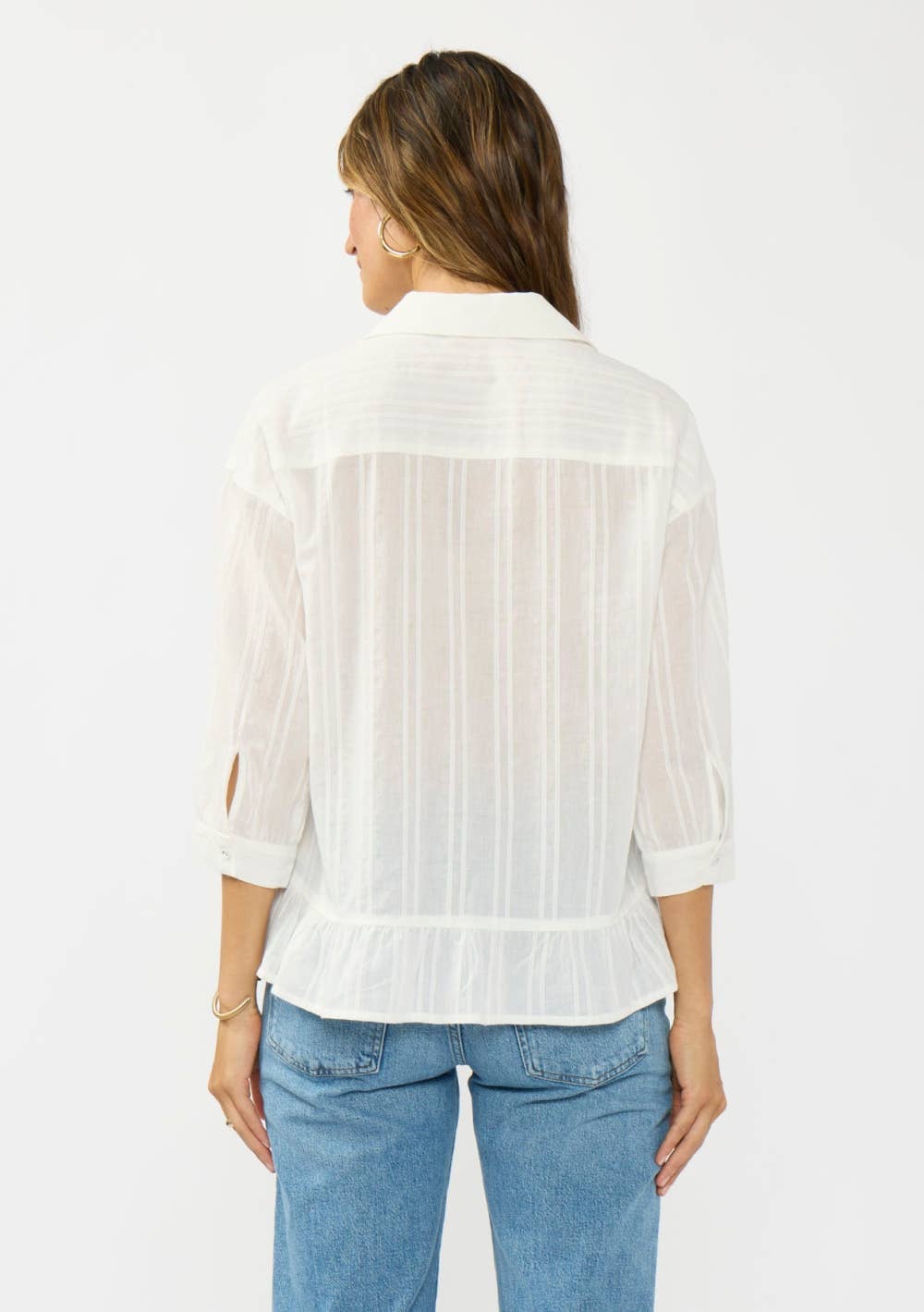 Embroidered Pintuck Button Down Top