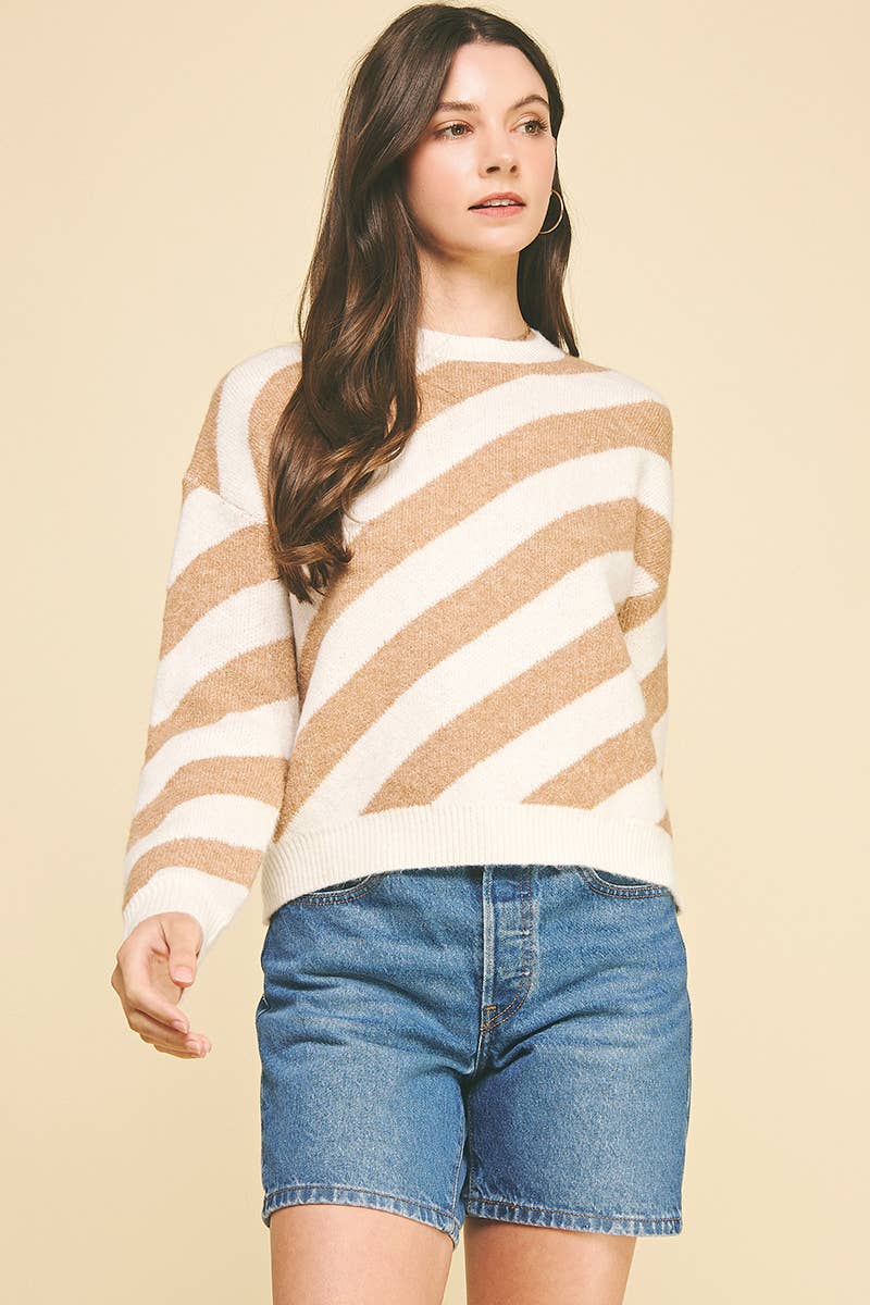 DIAGONAL STRIPE KNIT SWEATER