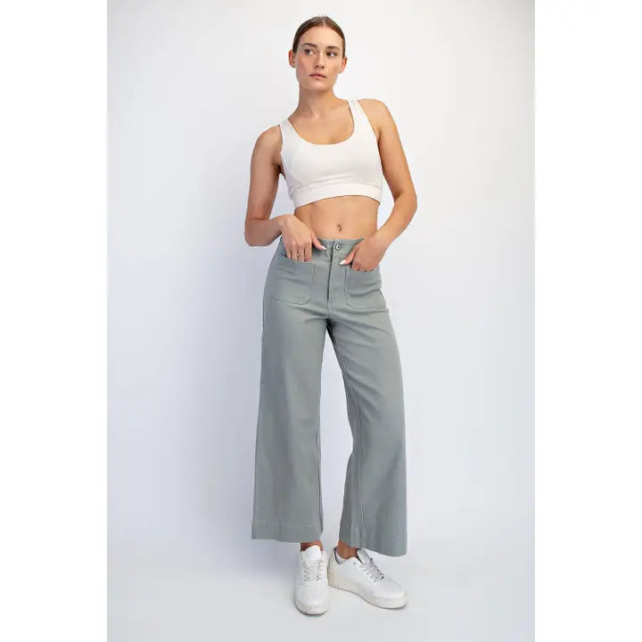Heavy Cotton Twill Cropped Wide Pants