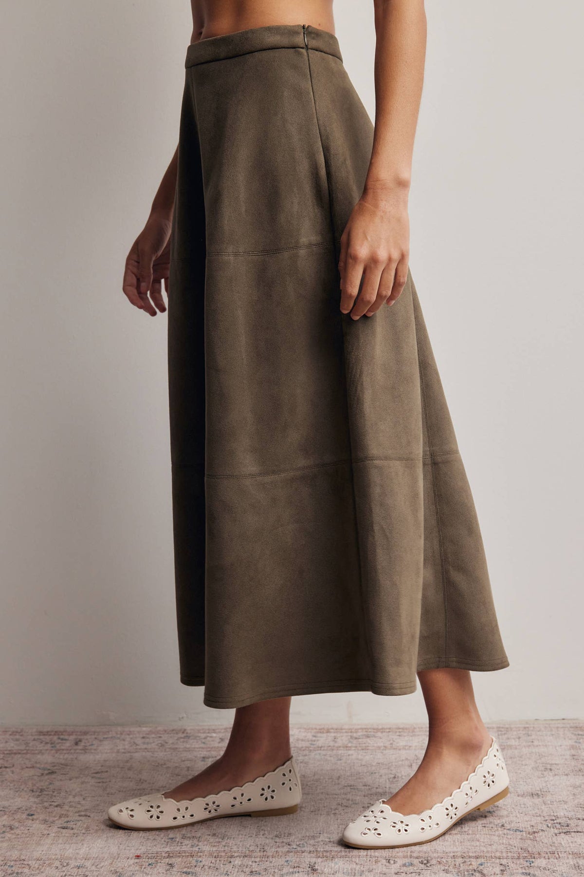 Suede A-Line Midi Skirt