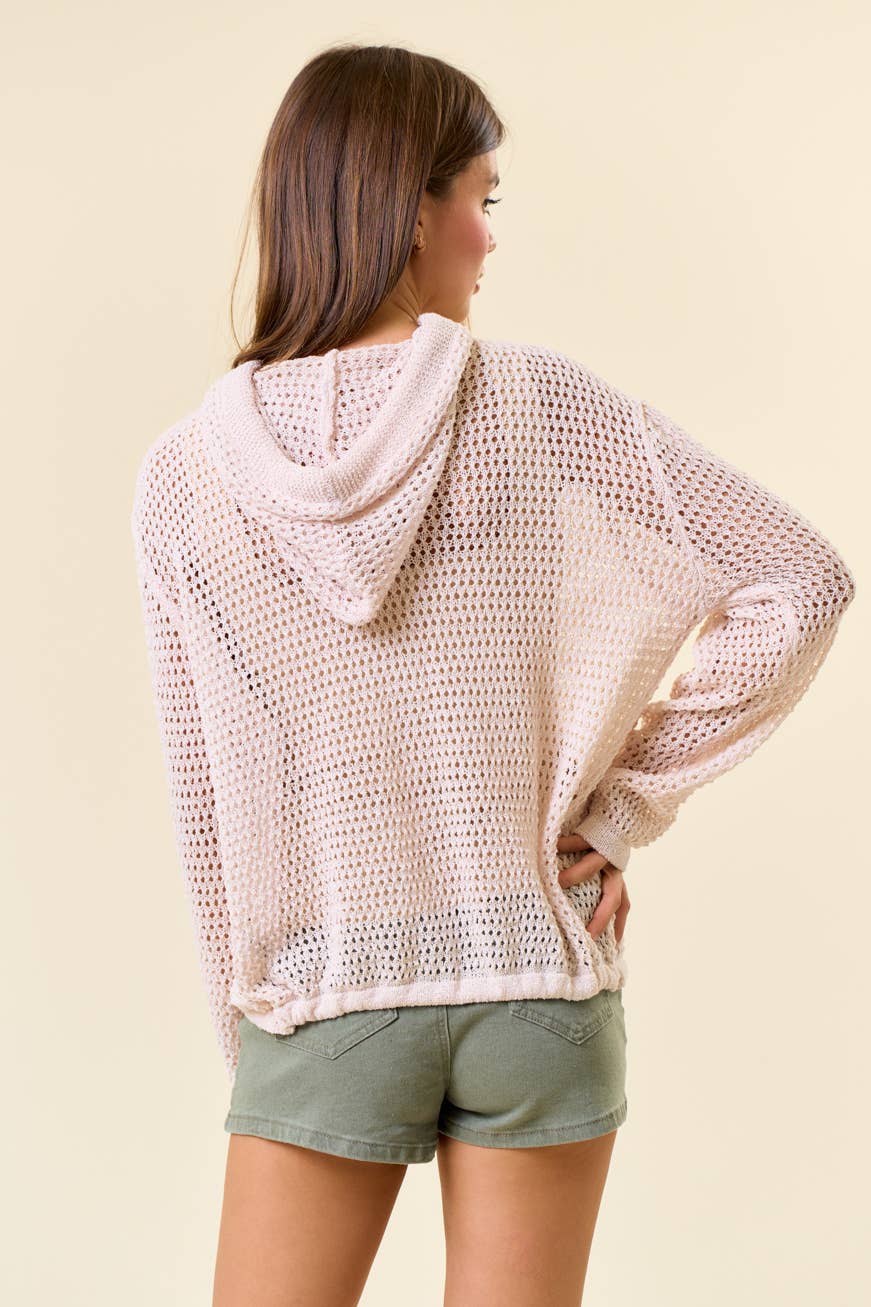 Fisher Net Hoodie Cardigan With Big Wooden Button