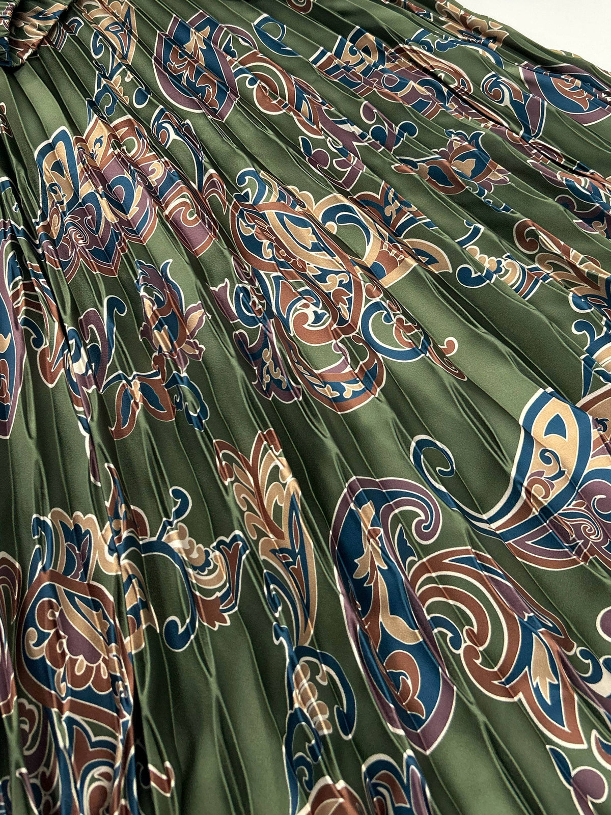 Paisley Pleated Midi Skirt