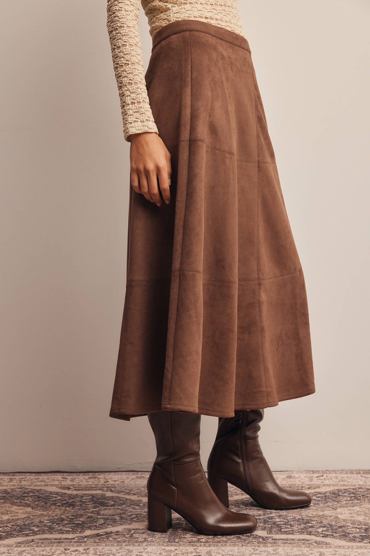Suede A-Line Midi Skirt