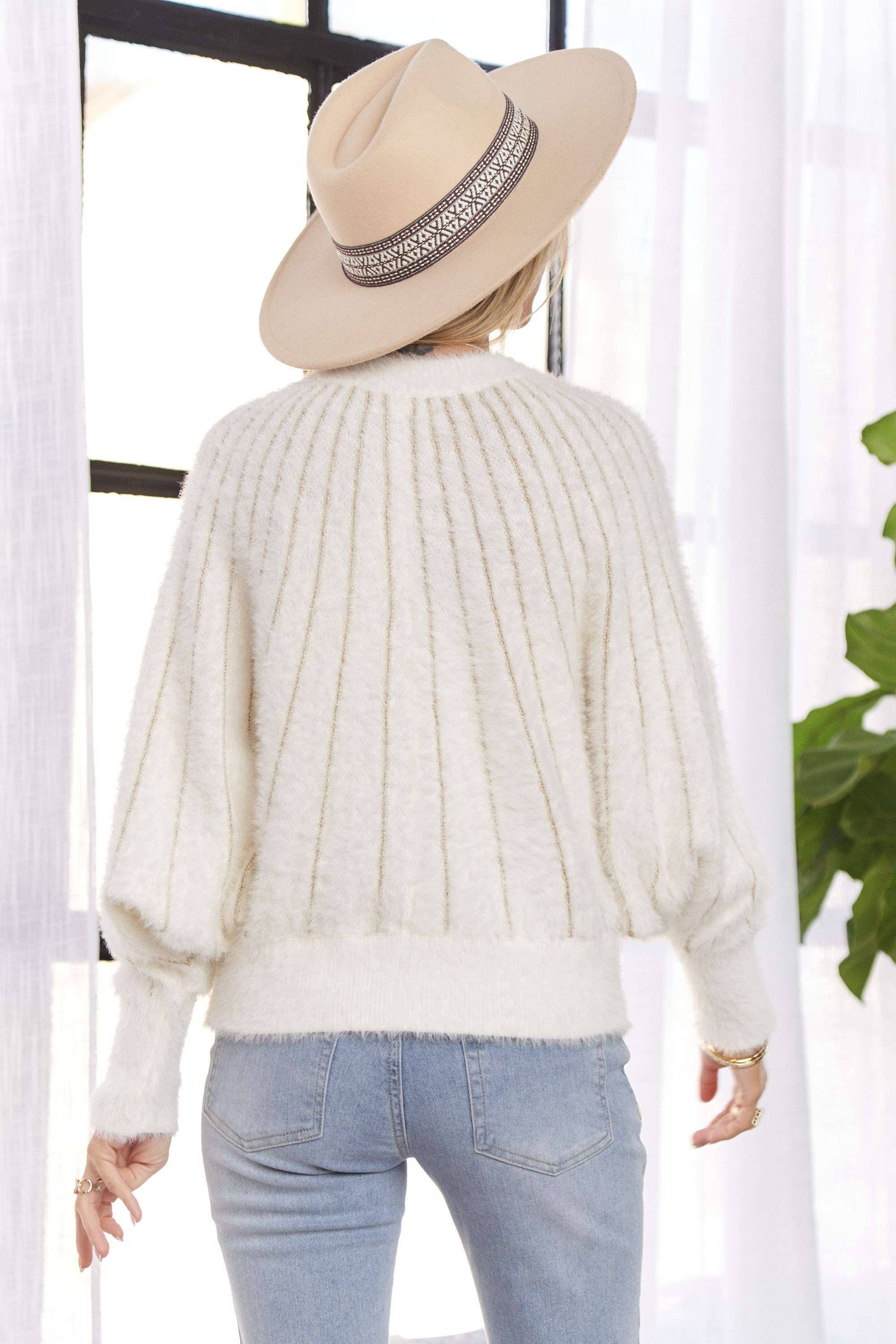 LUREX STRIPE ACCENT SWEATER