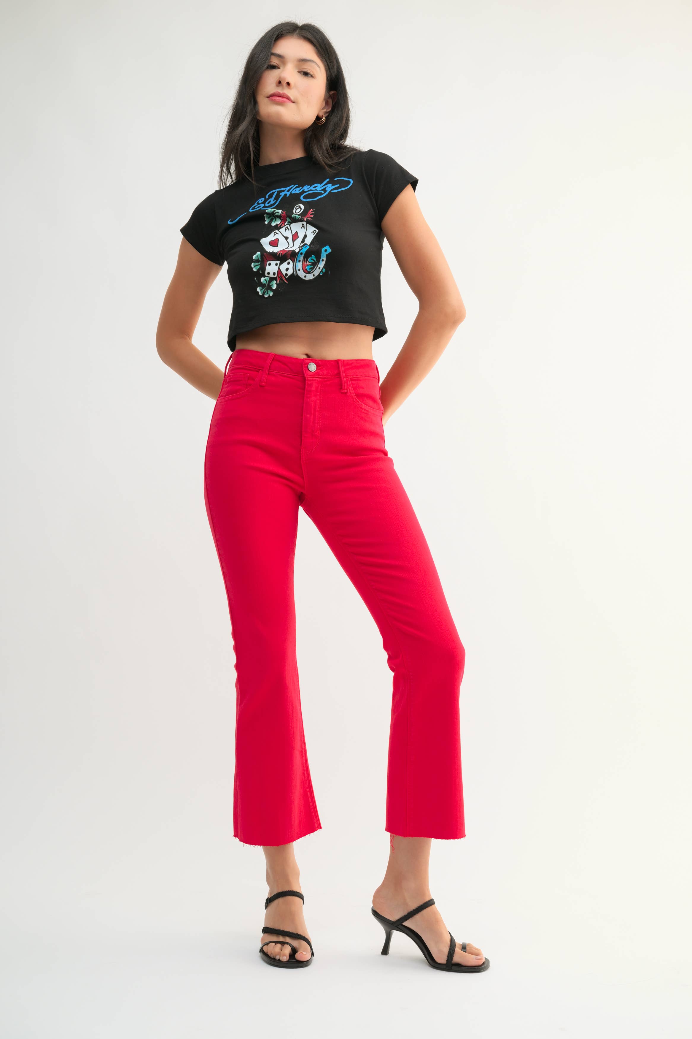 VINTAGE RED High Rise Crop Flare