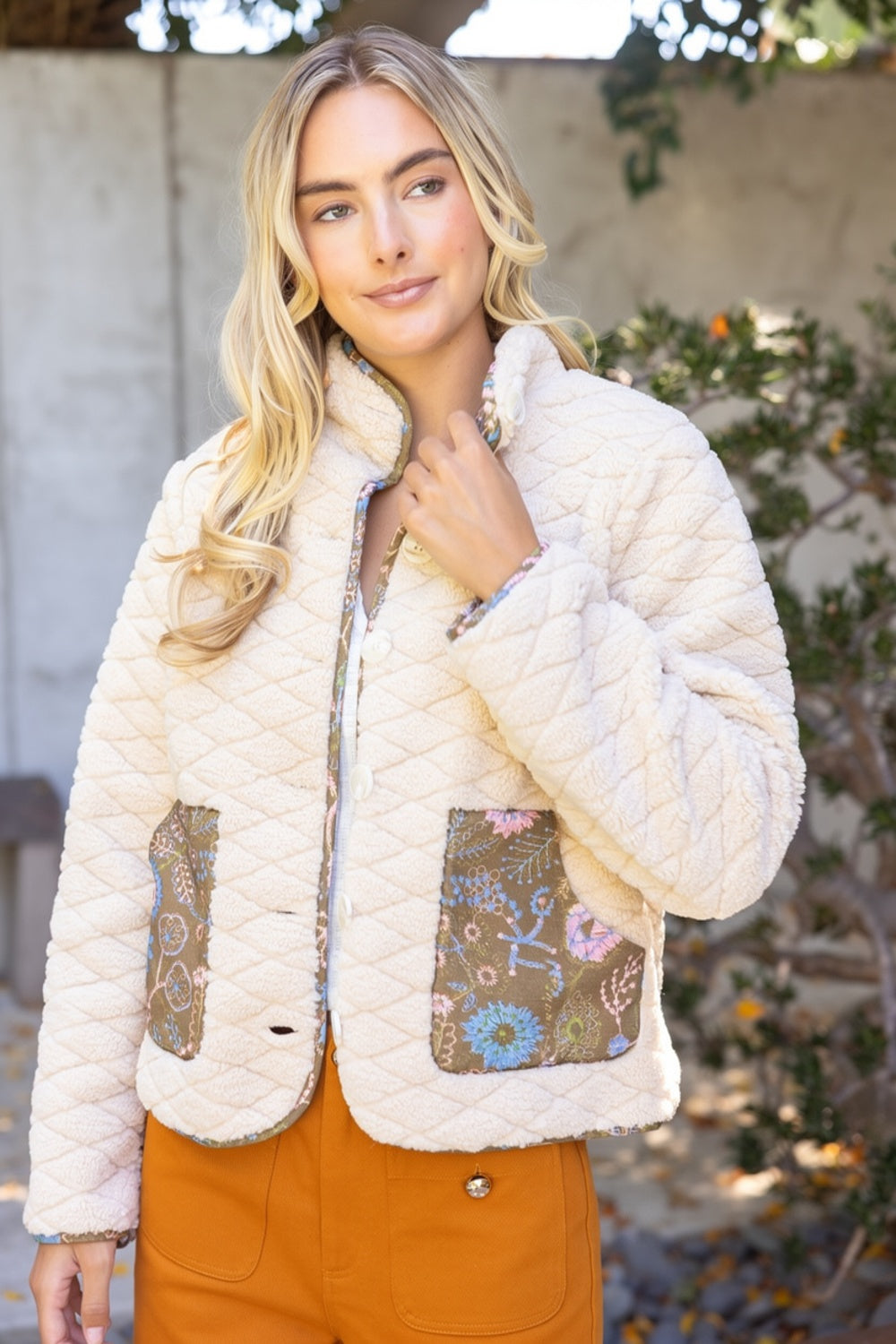 Floral Patch Pocket Sherpa