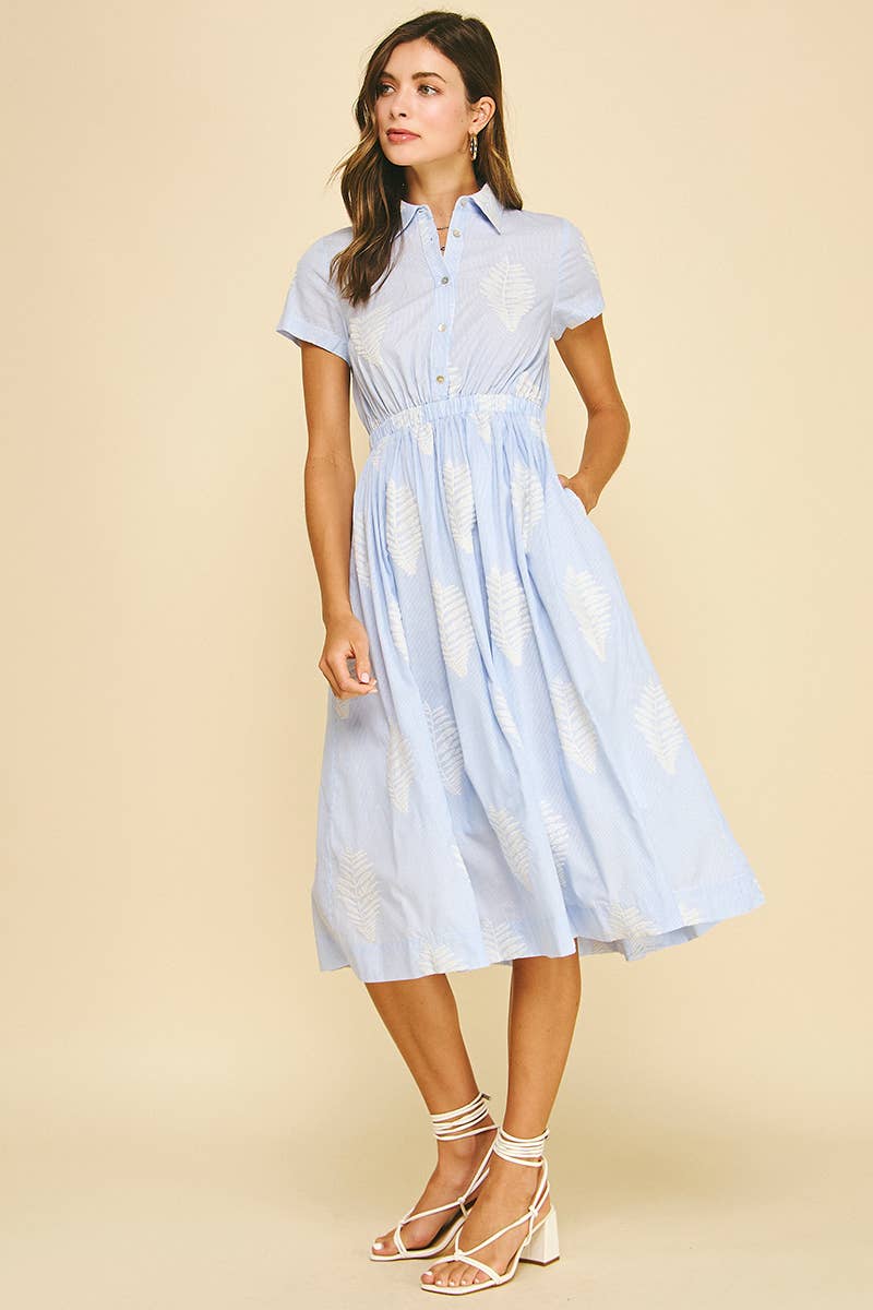 LEAF EMBROIDERED MIDI DRESS