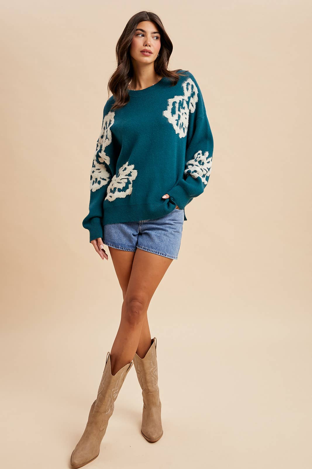 INTARSIA FLORAL KNITTED SWEATER
