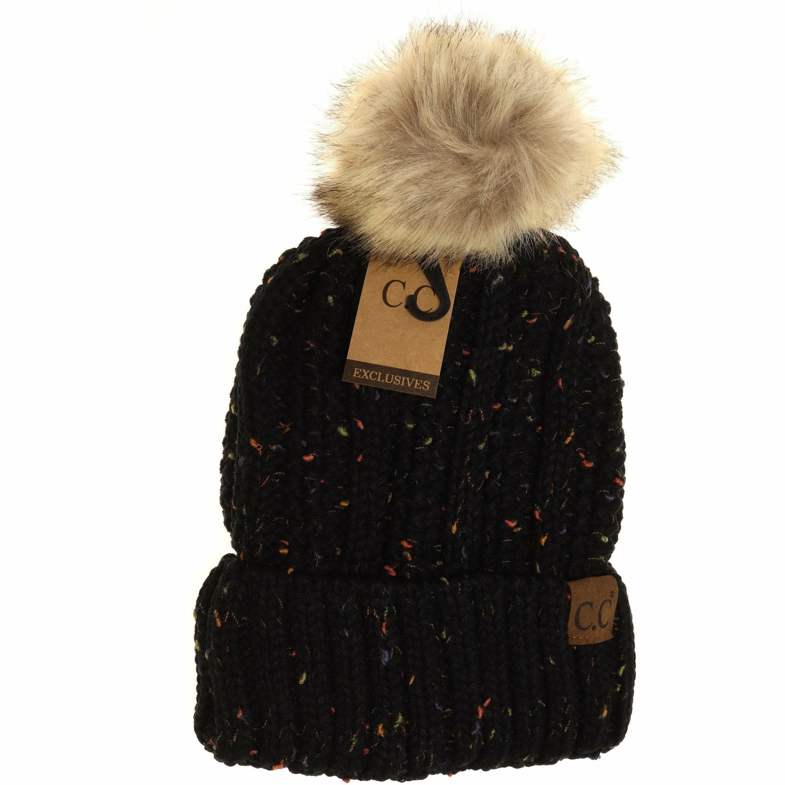 Fuzzy Lined Flecked Fur Beanie