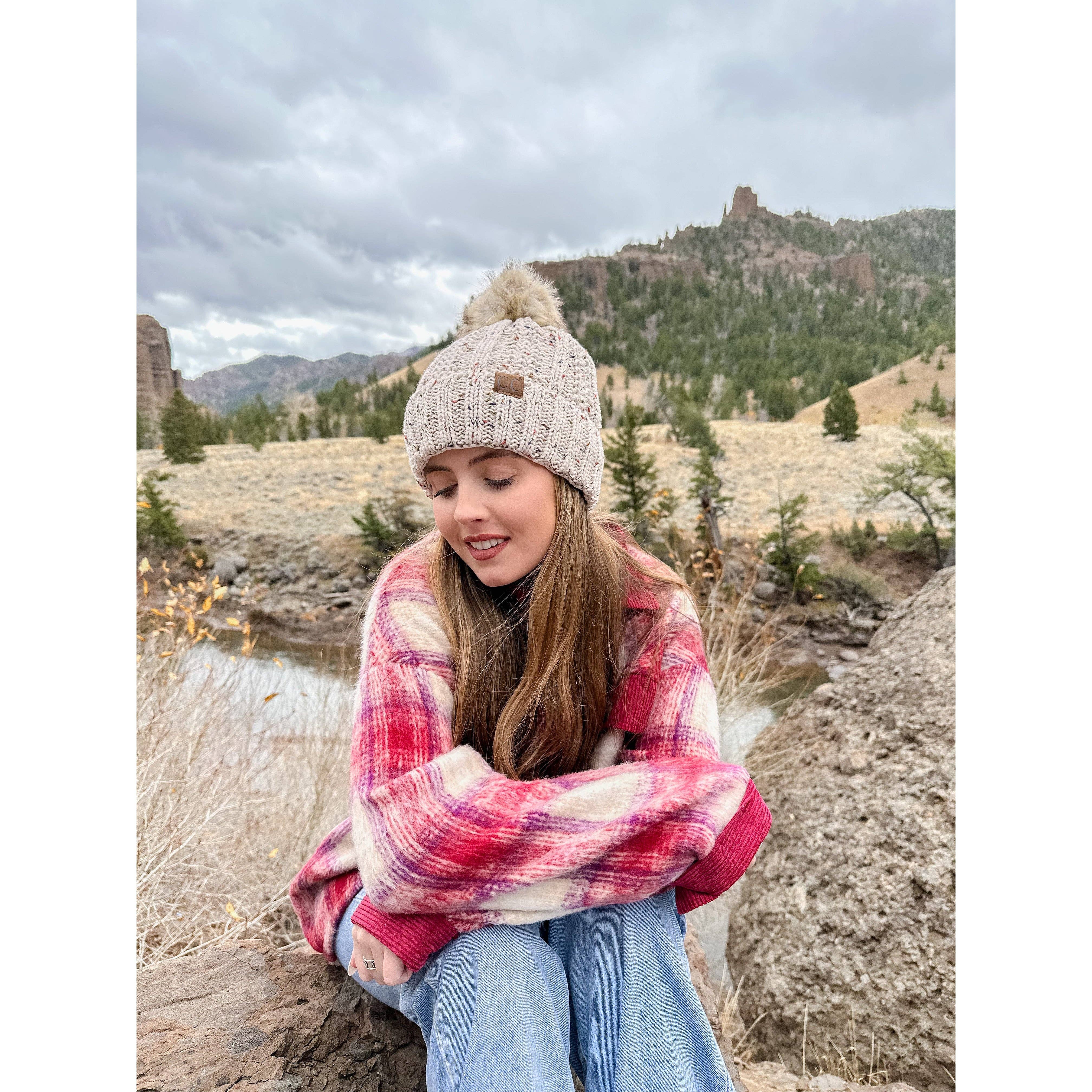 Fuzzy Lined Flecked Fur Beanie