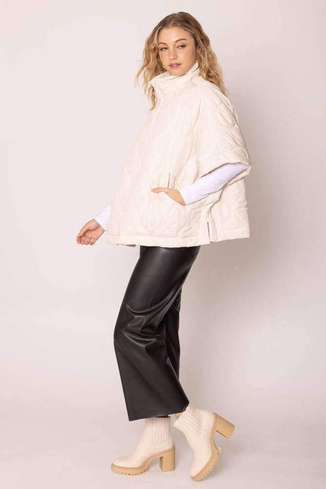 Quarter Zip Quilted Puffer Poncho