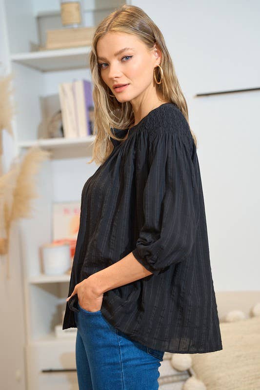 Smocked Button Down Shirt