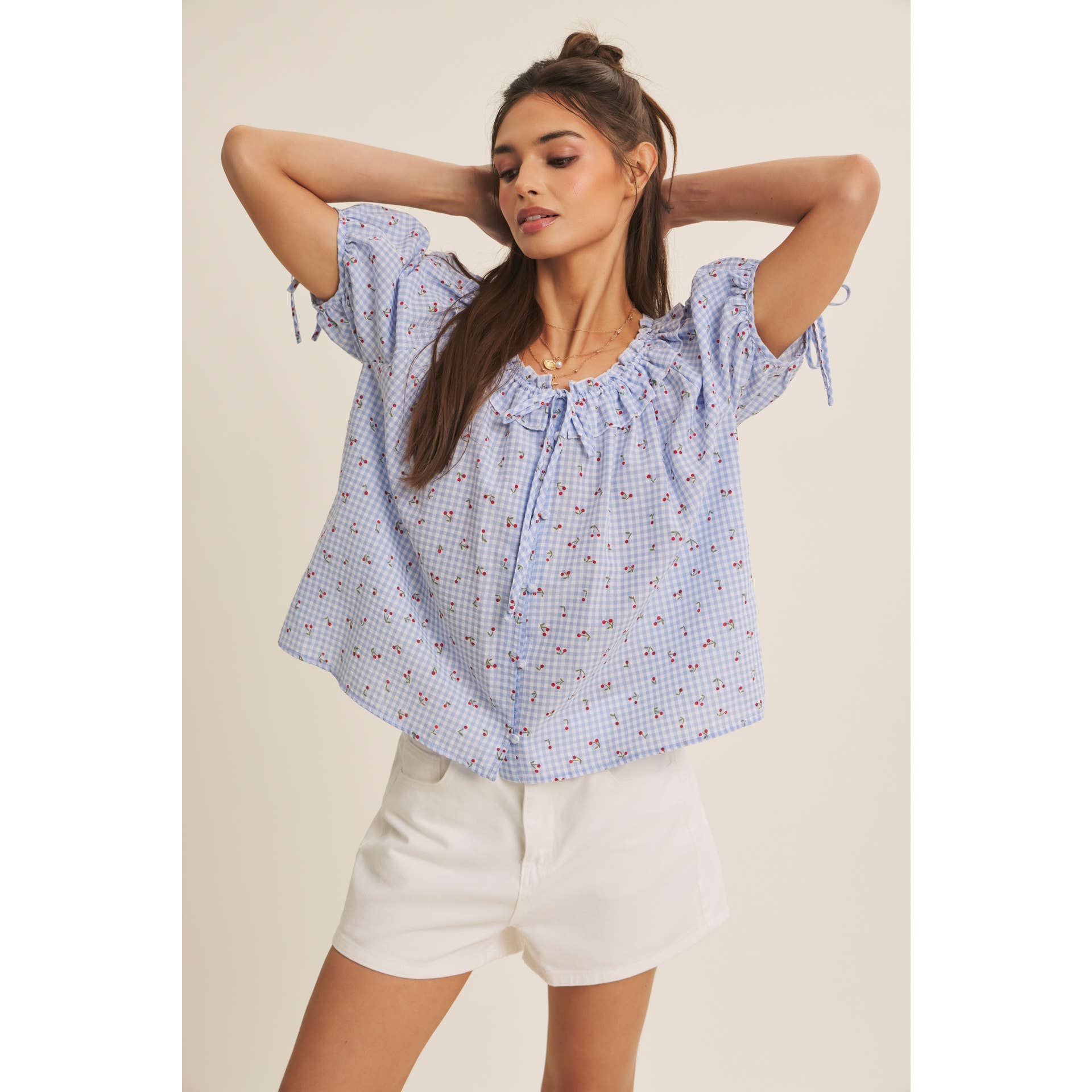 CHERRY GINGHAM RUFFLED BLOUSE