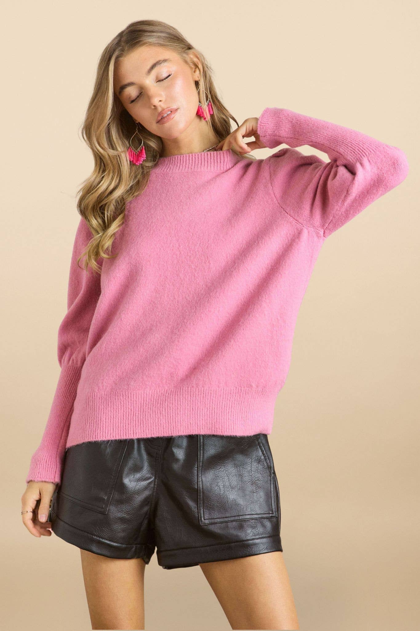 ROUND NECK PUFFY SLEEVES SWEATER