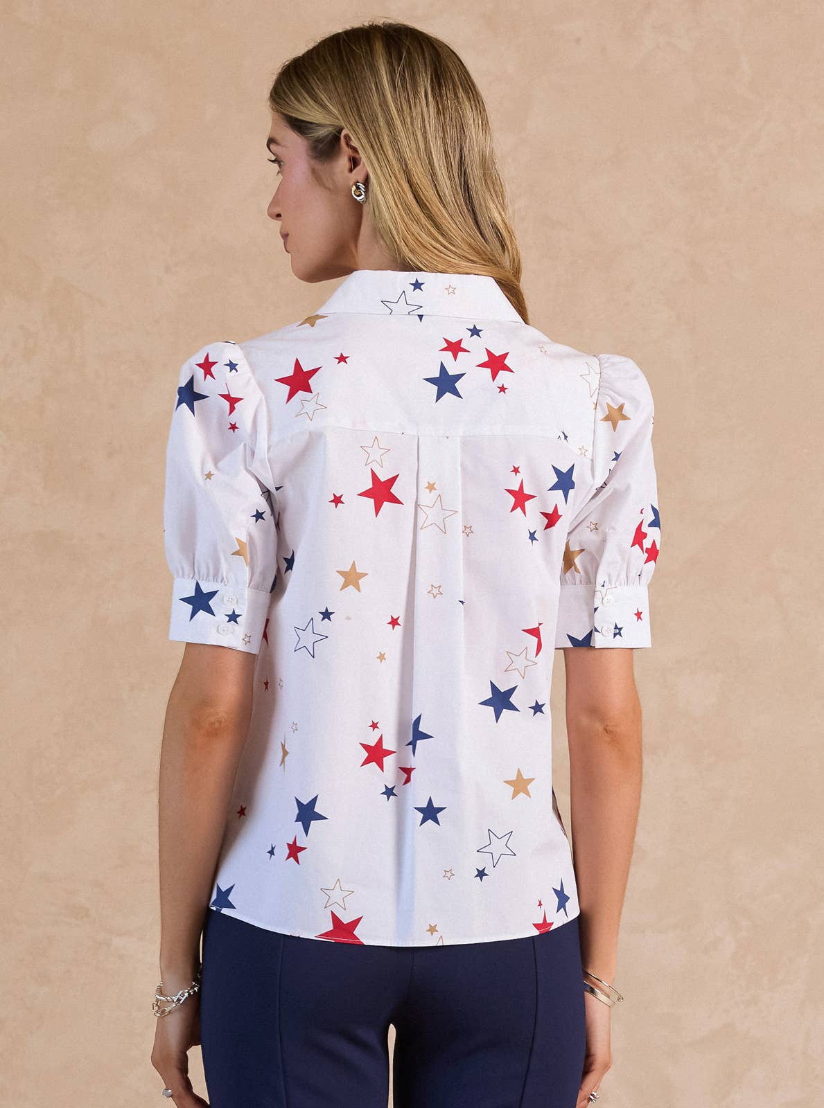 Star Printed Short Sleeve Blouse