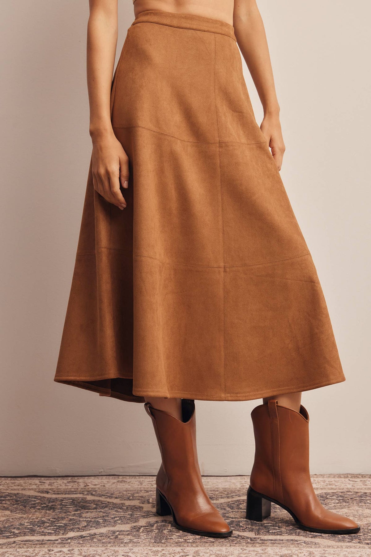 Suede A-Line Midi Skirt