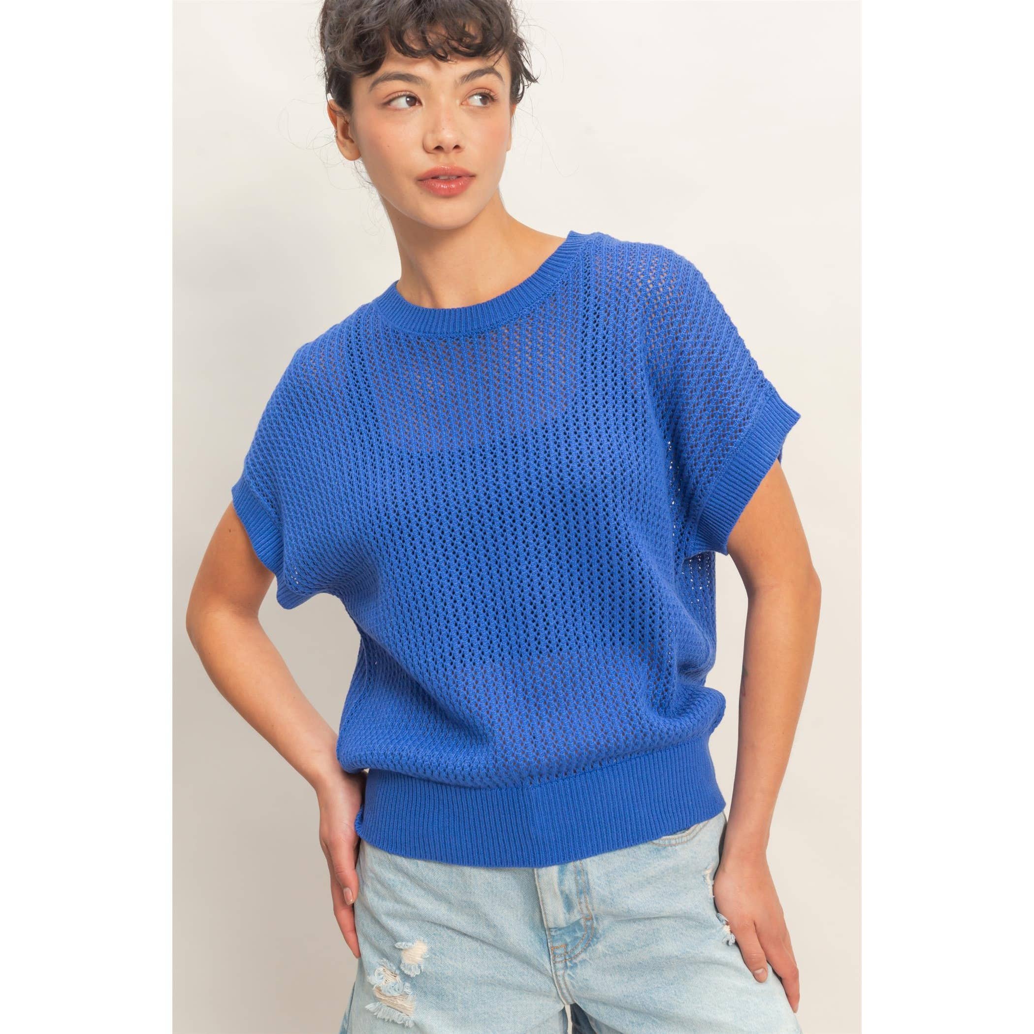 Open-Knit Dolman Sleeve Top
