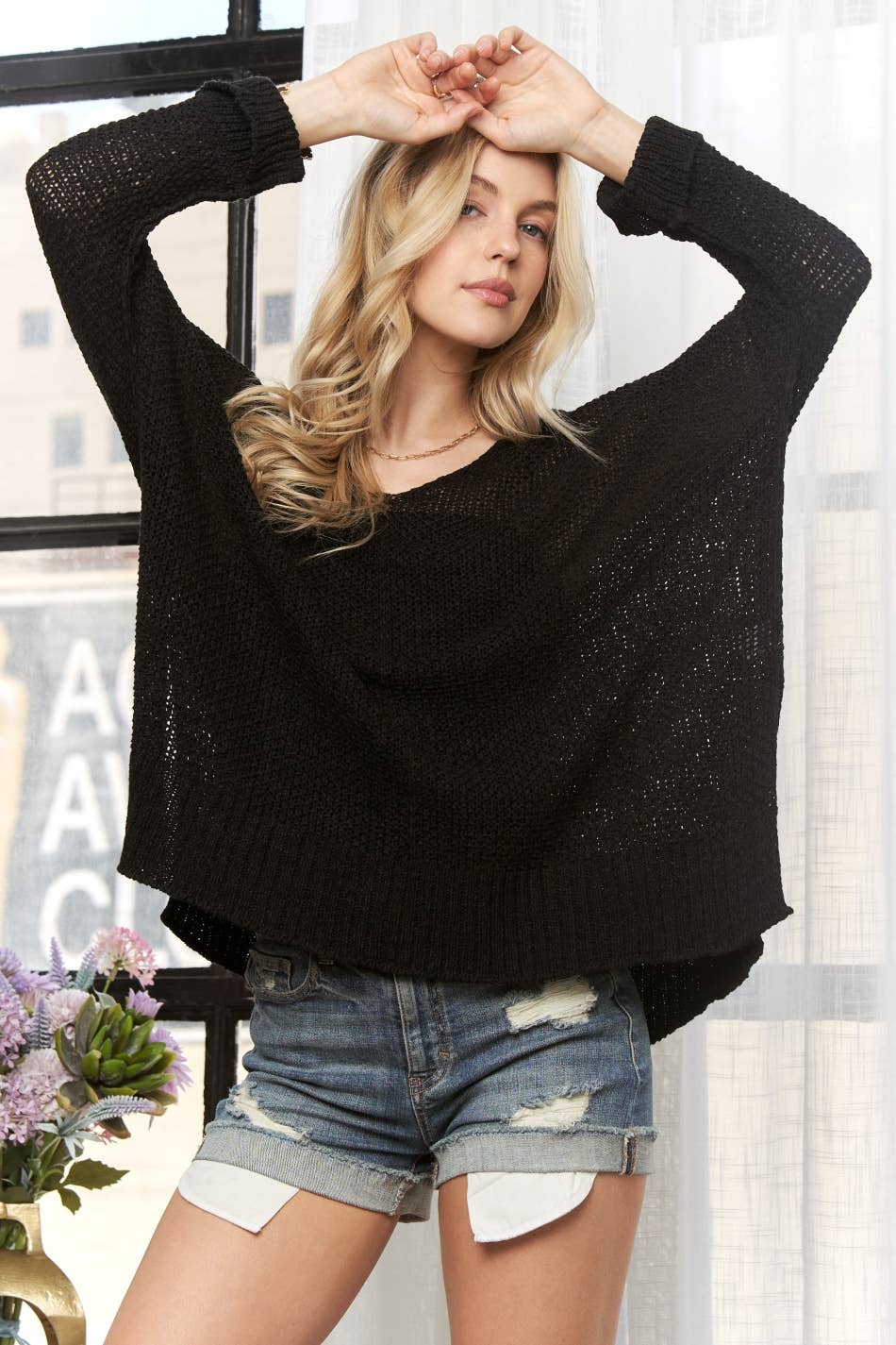 LOOSE FIT V NECK BASIC KNITTED SWEATER