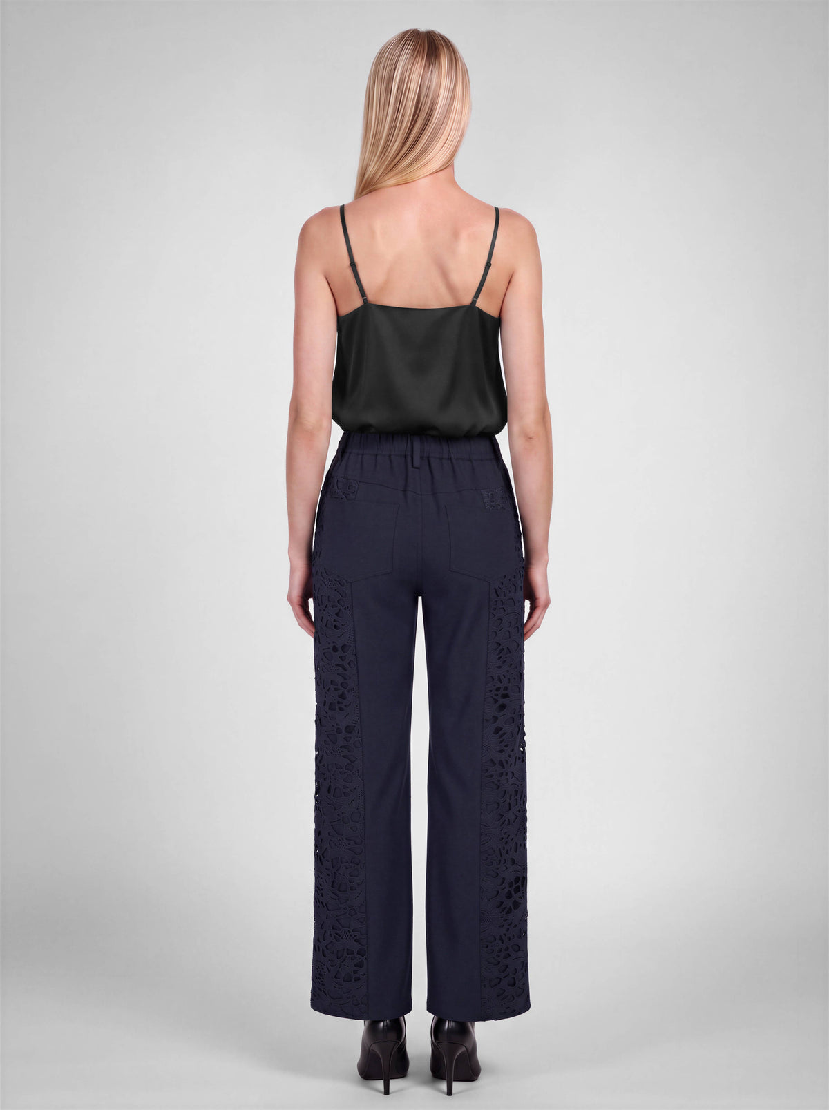 Lace-Paneled Wide-Leg Pants