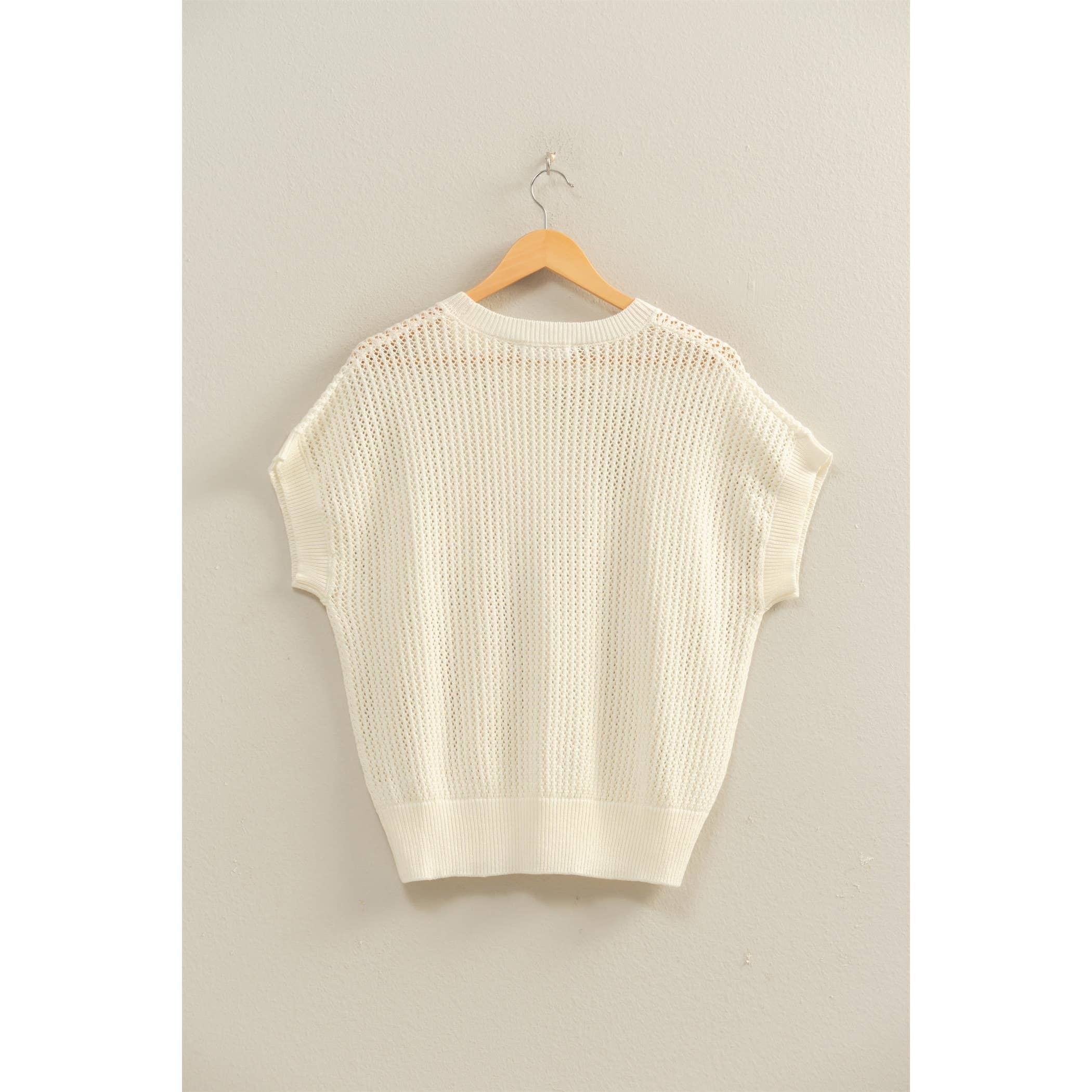 Cream Open-Knit Dolman Sleeve Top