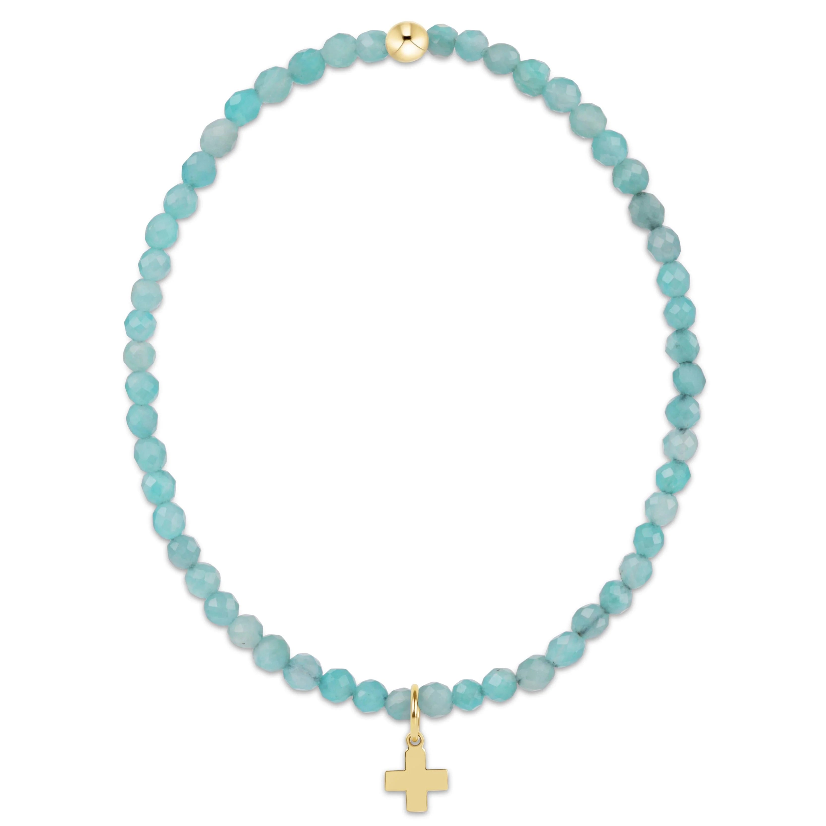 Classic Amazonite 3mm Bracelet- Signature Cross Gold Charm