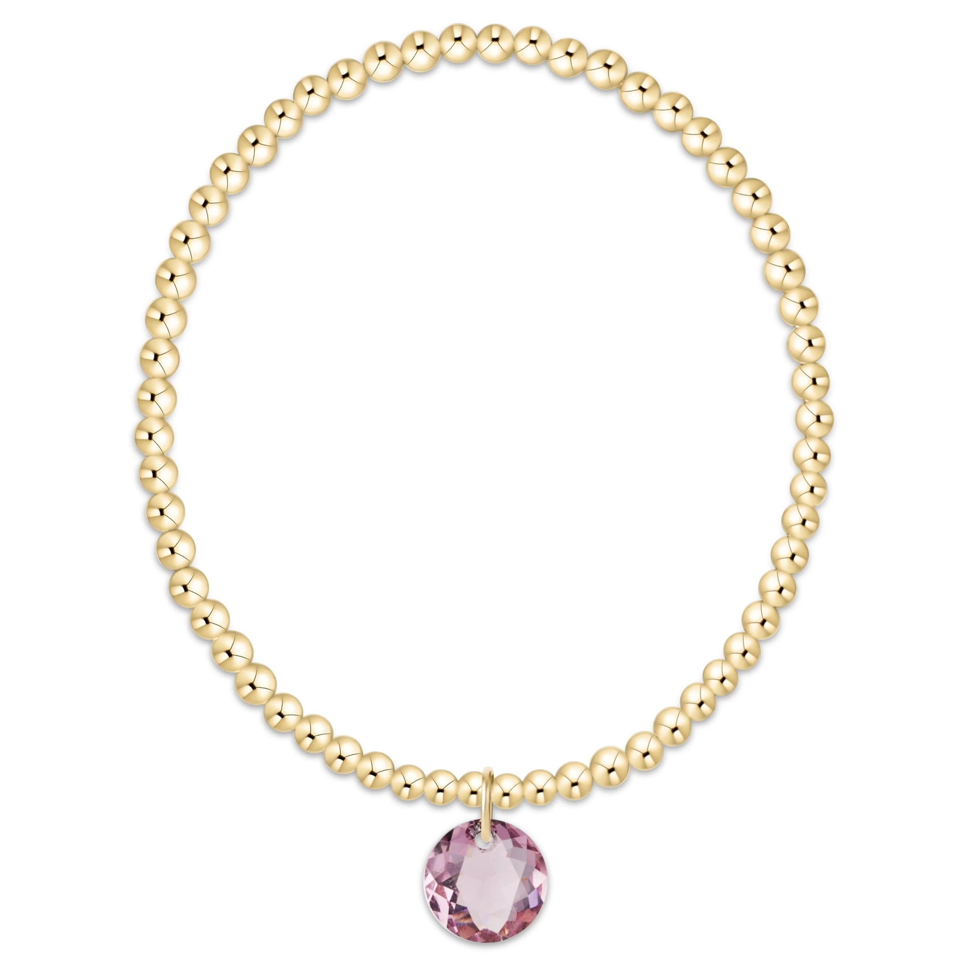 Classic Gold 3mm Bracelet - Reflection Charm - February