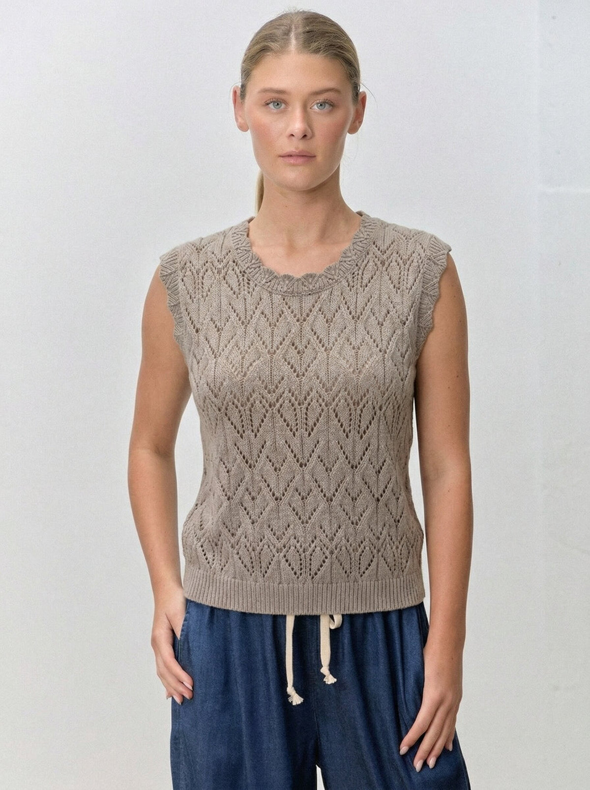 Sleeveless Pointelle Sweater