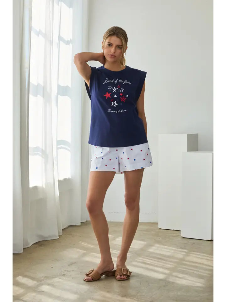 Patriotic Star Print Sleeveless Top graphic tee