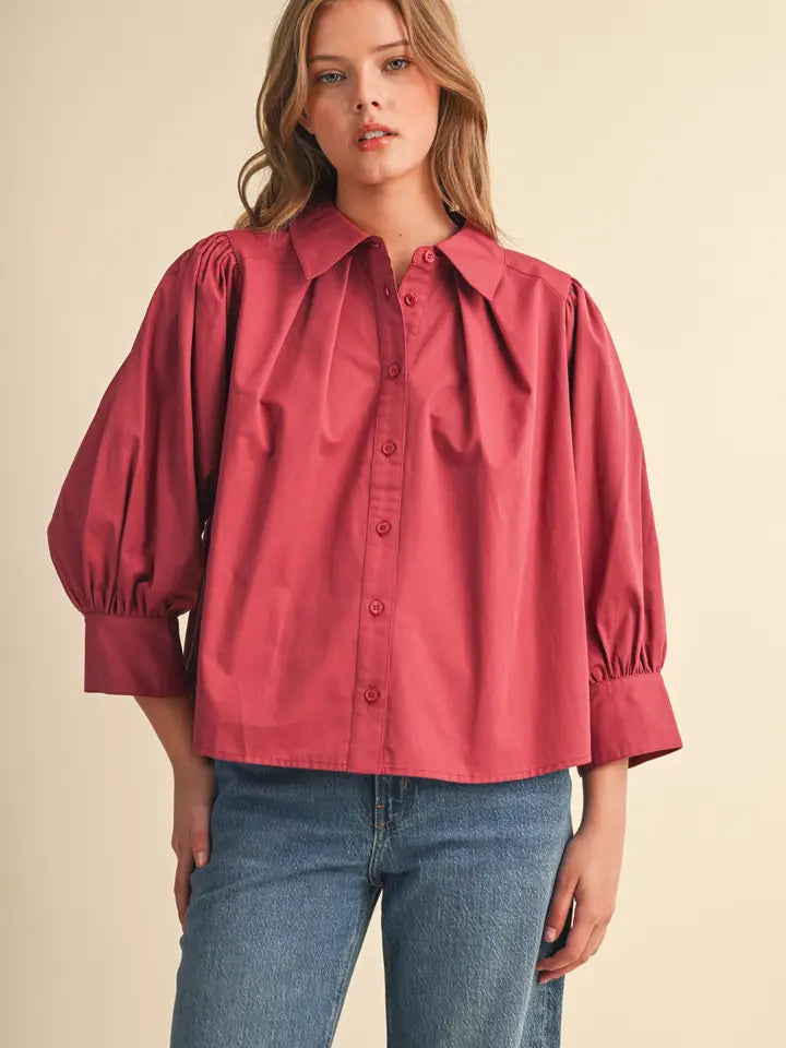 Puff Sleeve Button Down Top