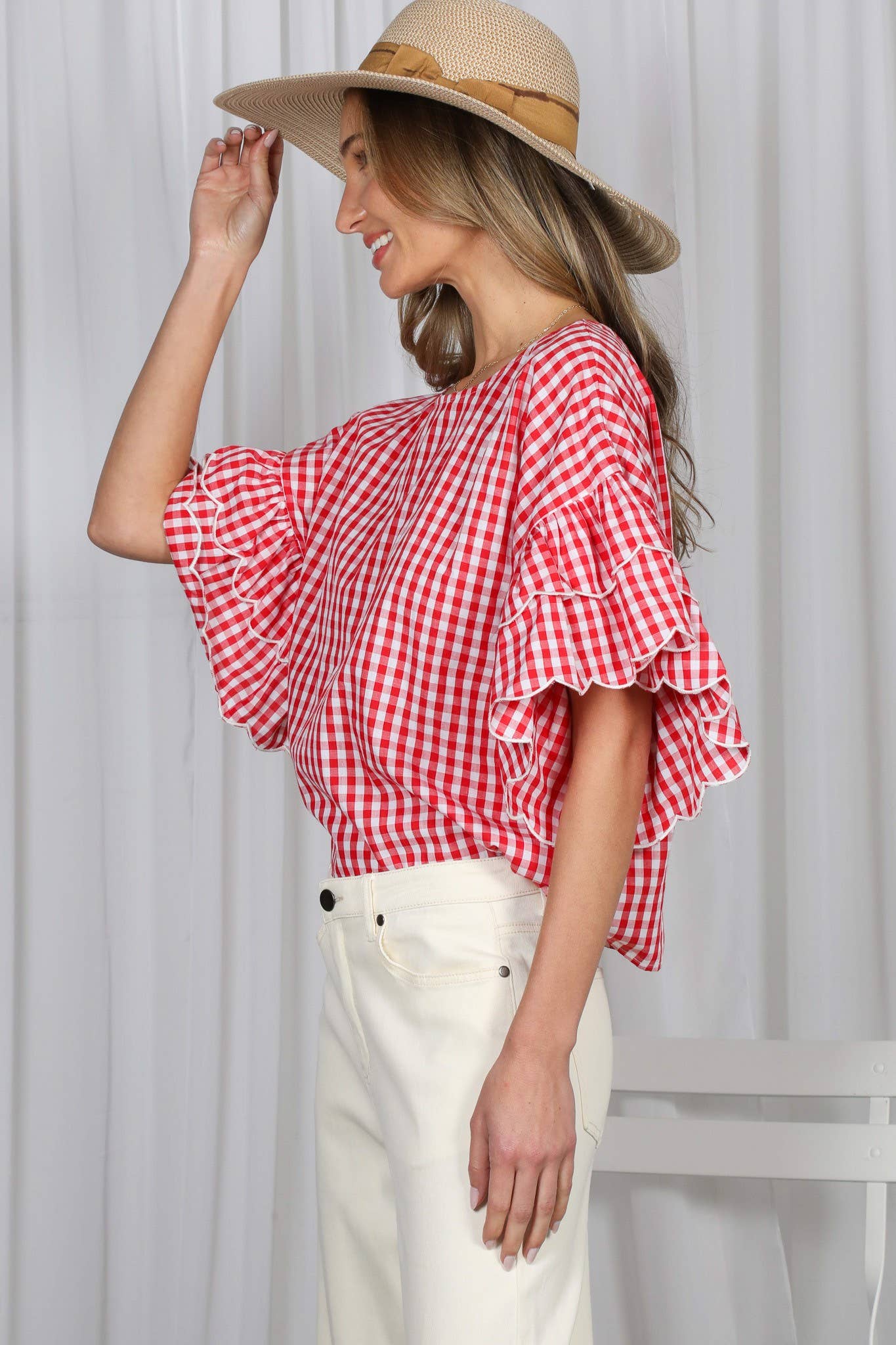 Gingham Ruffle Cotton Top