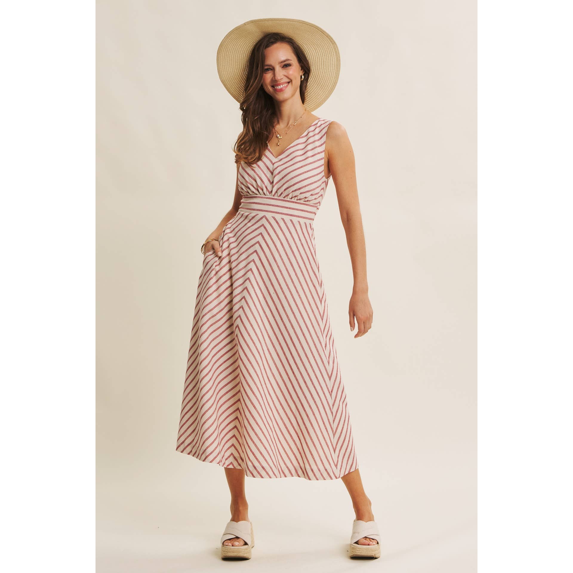 STRIPE FIT AND FLARE MIDI DRESS