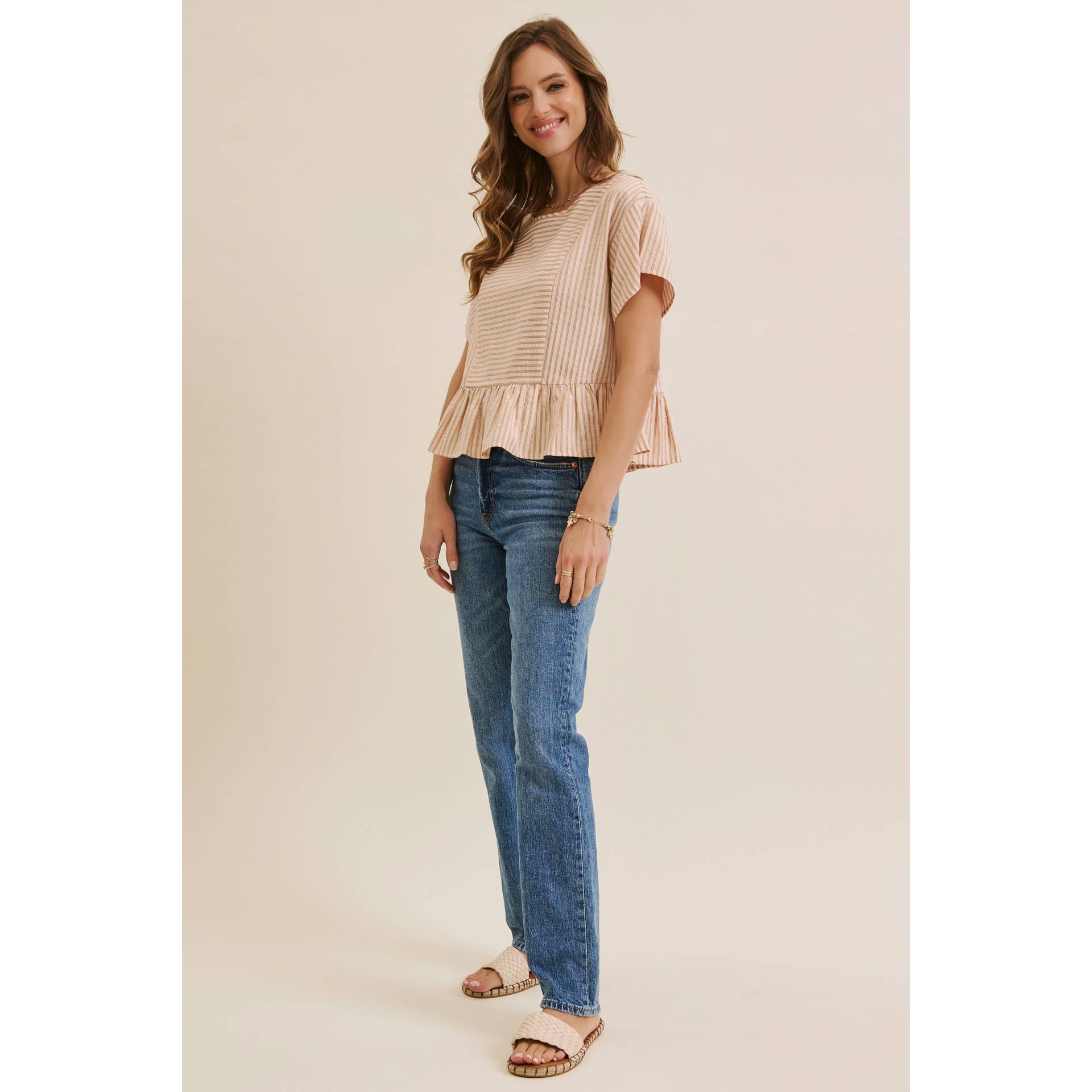 BABYDOLL STRIPE PEPLUM BLOUSE