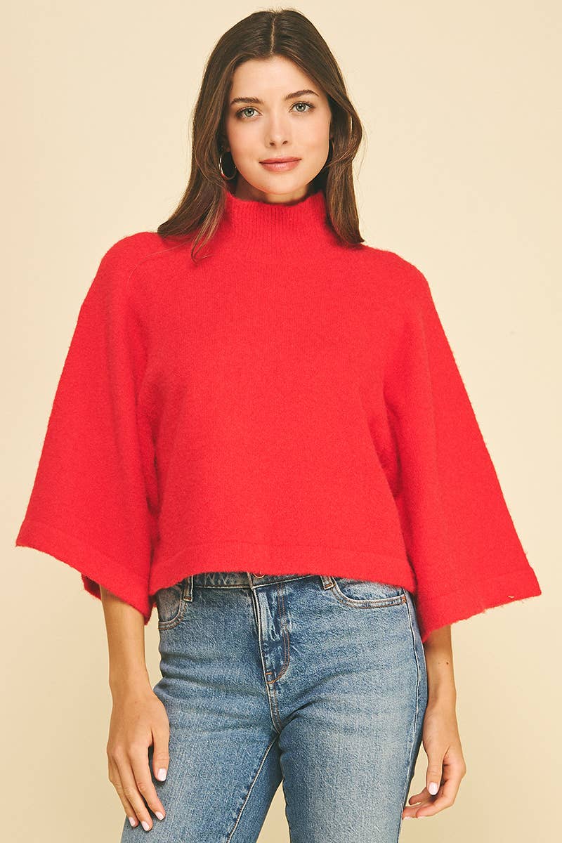 WIDE SLEEVE MOCK NECK SWEATER