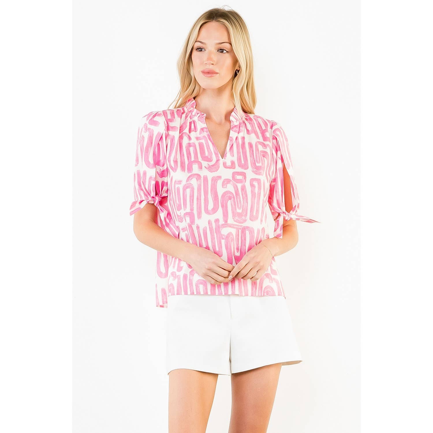 Abstract Pattern V-Neck Top