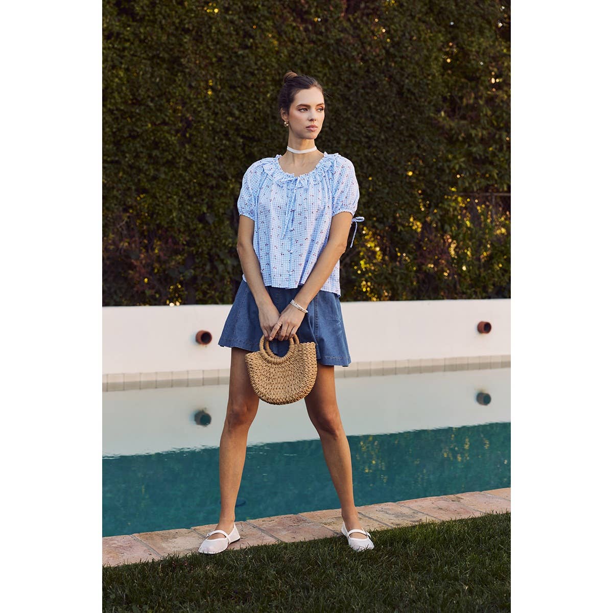 CHERRY GINGHAM RUFFLED BLOUSE